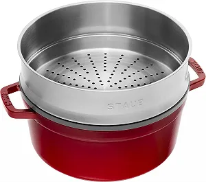 Каструля Staub 40510-601-0 кругла зі вставкою для пари 26 см Вишневий synthetic.ua - Фото 1