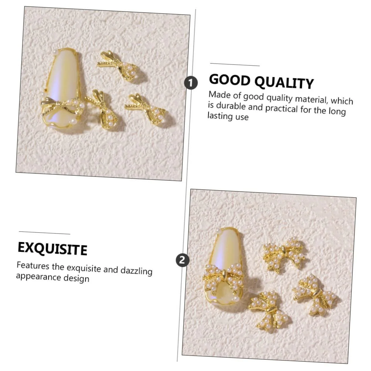 Прикраса для нігтів Mikinona, бантики, стрази, перлини, сплав, набір 16 шт., фото №2