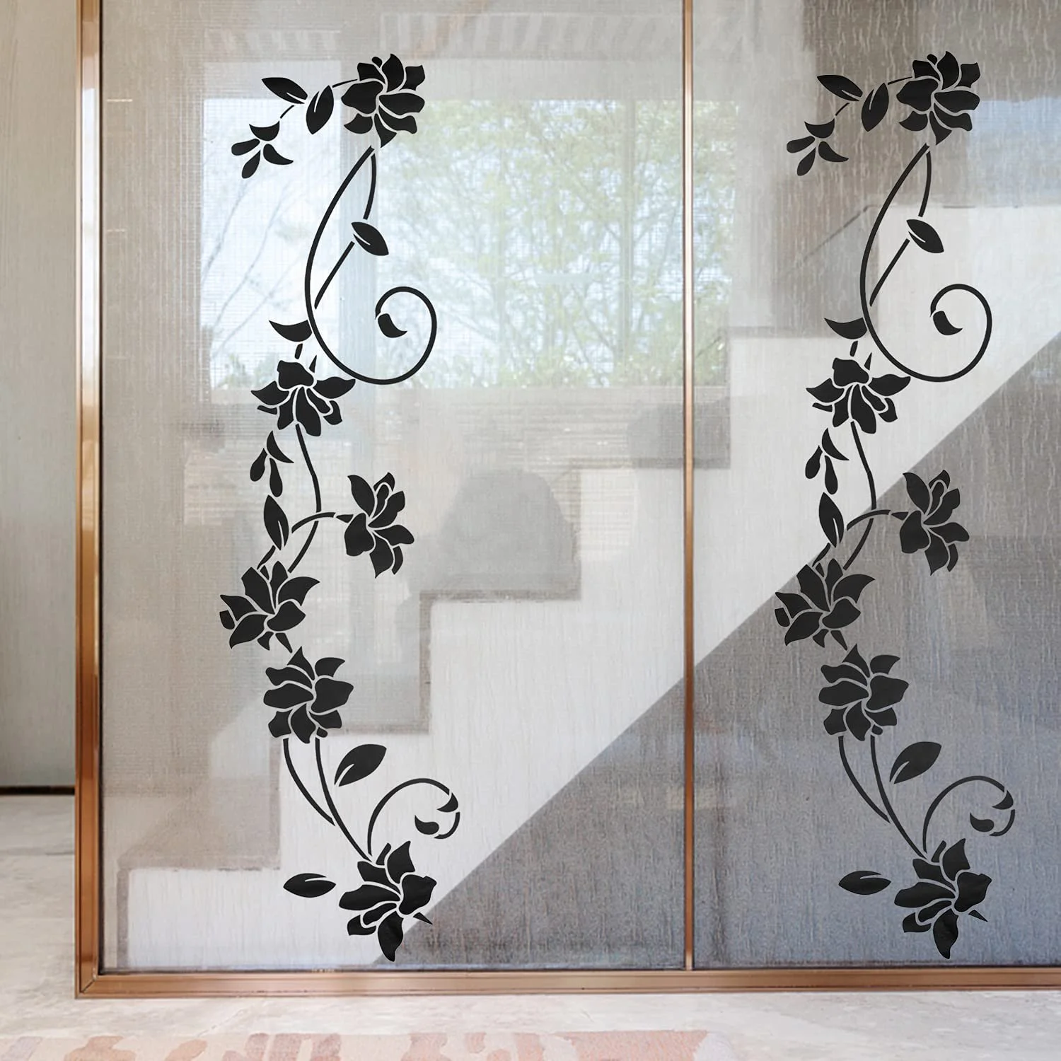 Наклейка на стіну Квітковий орнамент 2 штуки 30 x 105 см Чорна, фото №4