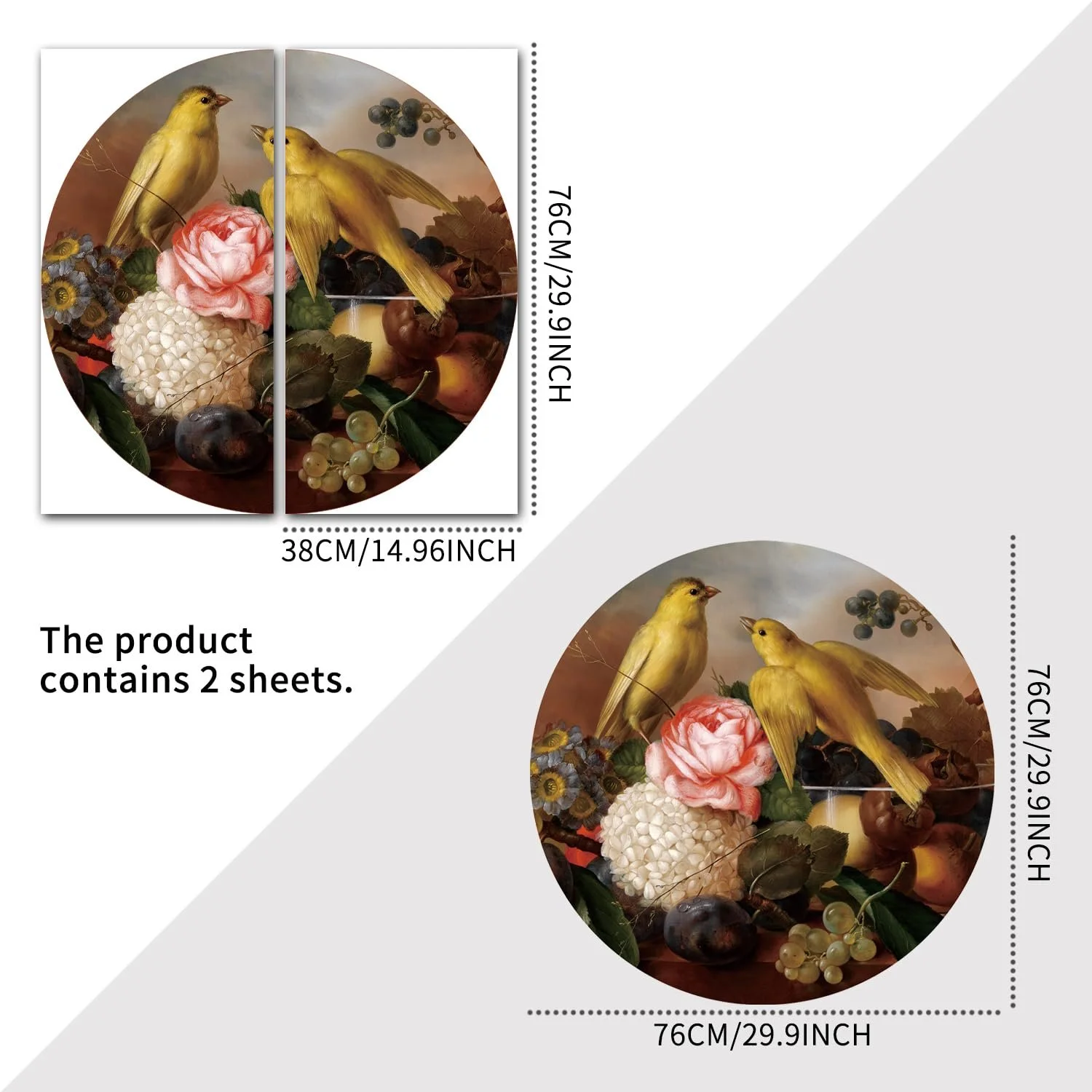 Наклейка на стіну Alwayspon Pink Flowers and Yellow Bird Round 30x30 дюймів, фото №6