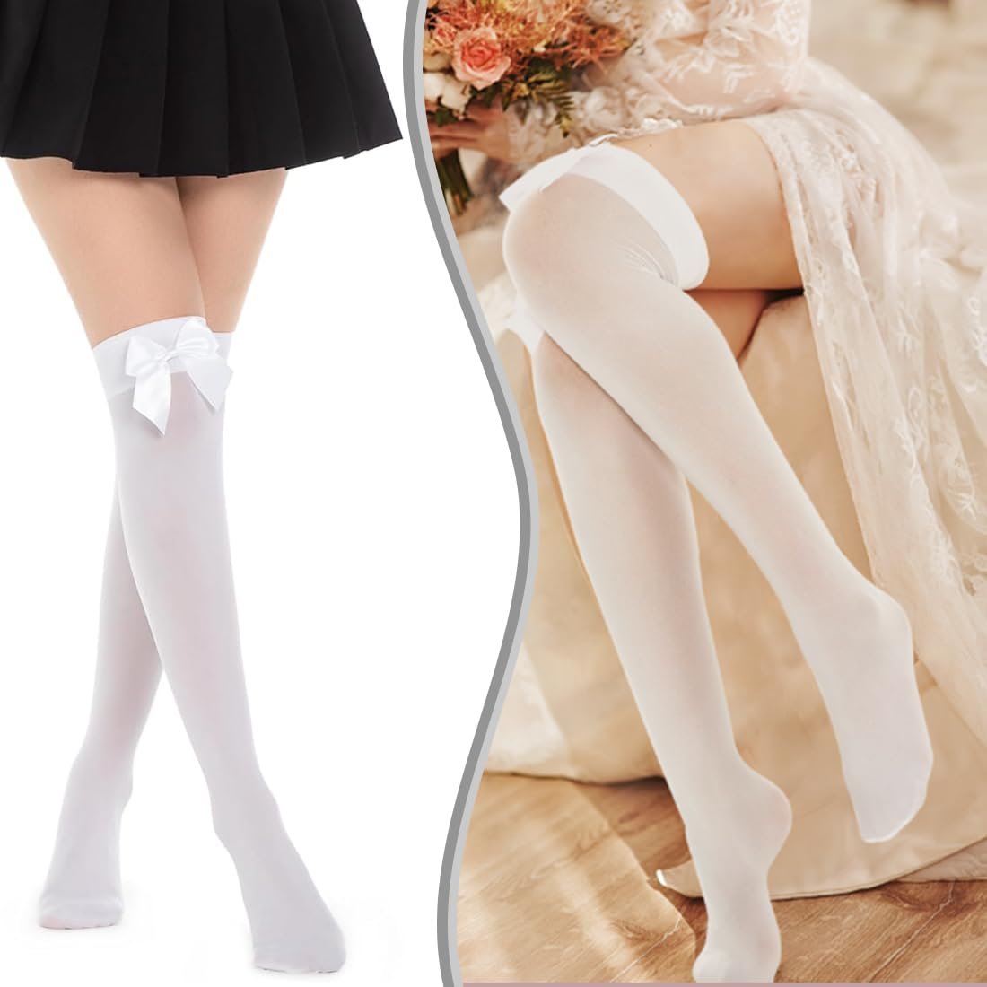 Чулки Overknee Женские 4 пары Белый, Черный, фото №4