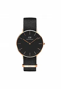 Мужские часы NATO Daniel Wellington Classic Cornwall, черные / розовое золото, 36 мм - Фото 1