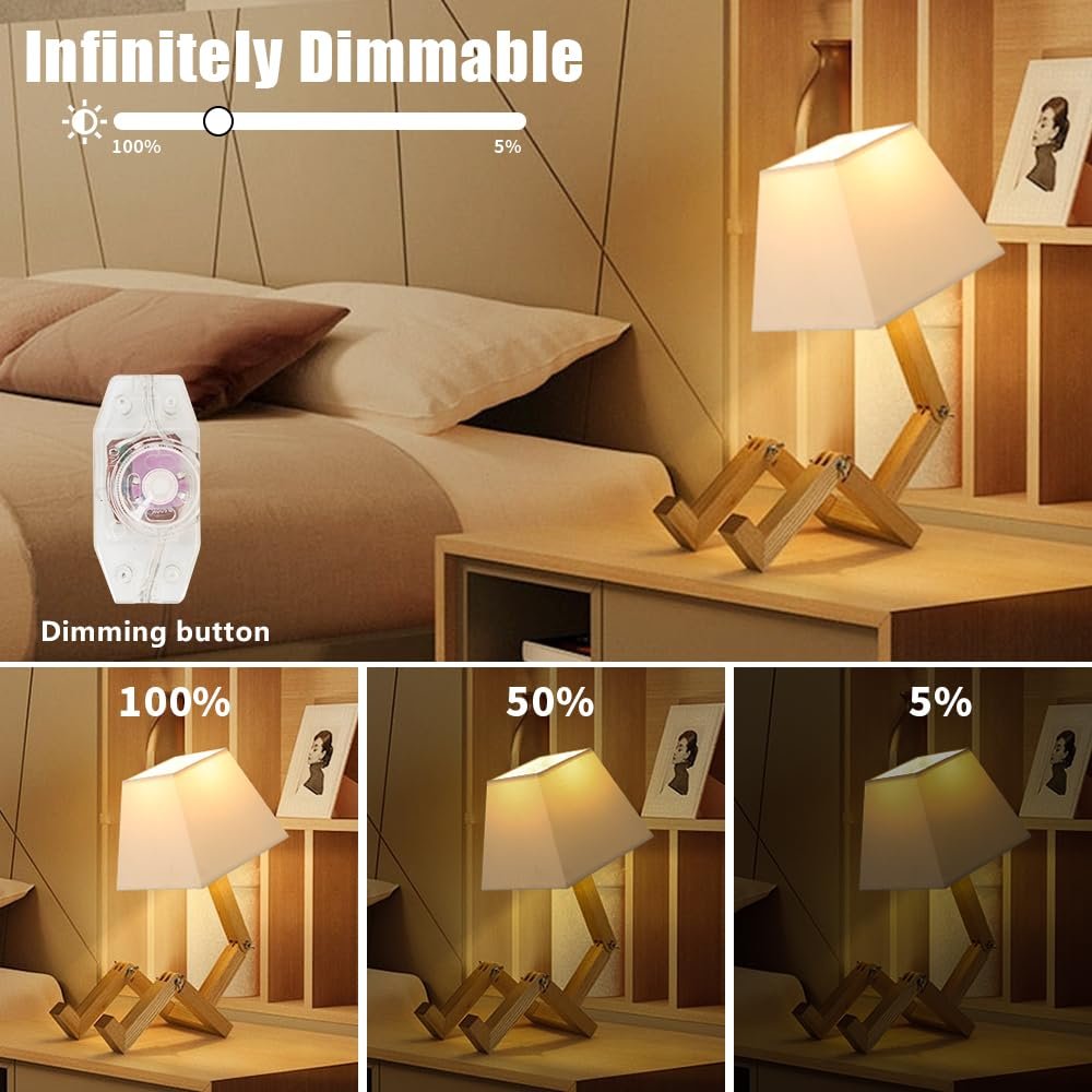 Настільна лампа Robot Дерев'яна Димер Square Lampshade, фото №1