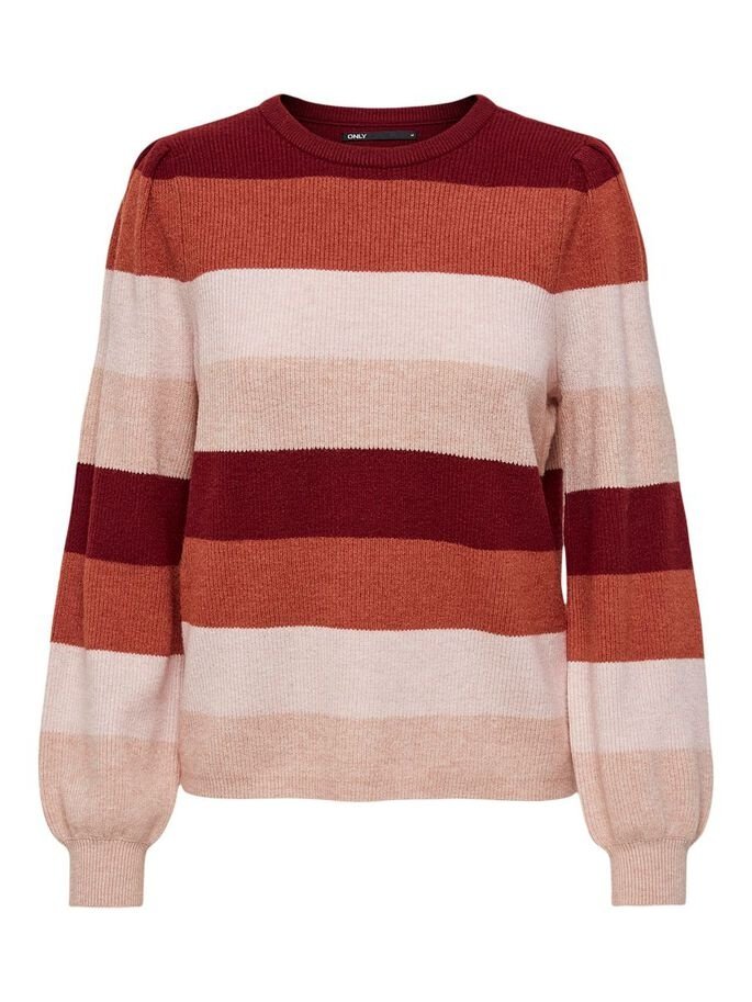 Пуловер ONLKATIA L/S STRIPE PULLOVER CC KNT 15231260-Merlot-Stripes:W. SEPIA ROSE/ROSE SMOKE M ONLY S, фото №1
