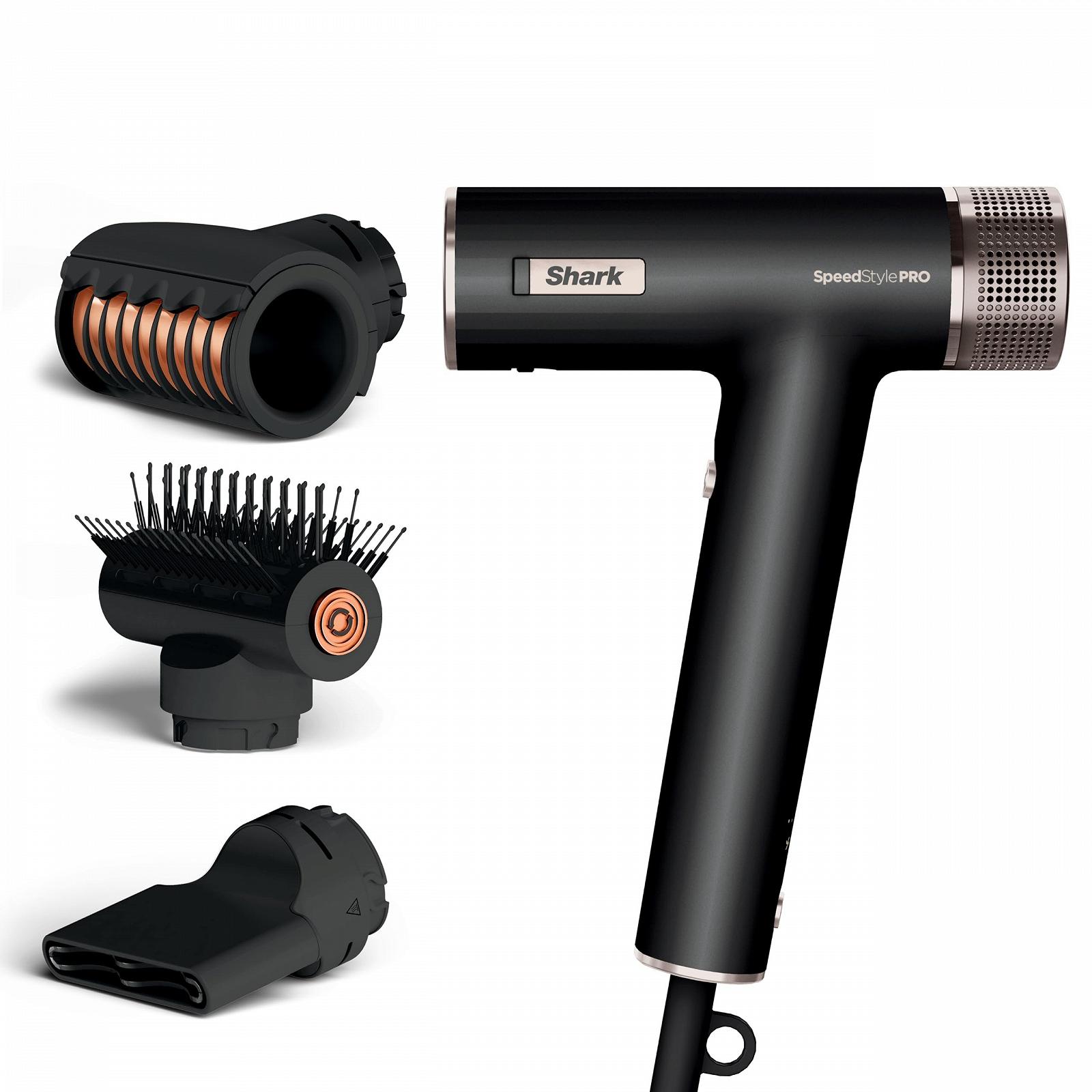Фен Shark SpeedStyle Pro HD731EU, для прямых и волнистых волос, с защитой кожи головы, 3 насадки, легкий, без повреждения теплом, черный, фото №1