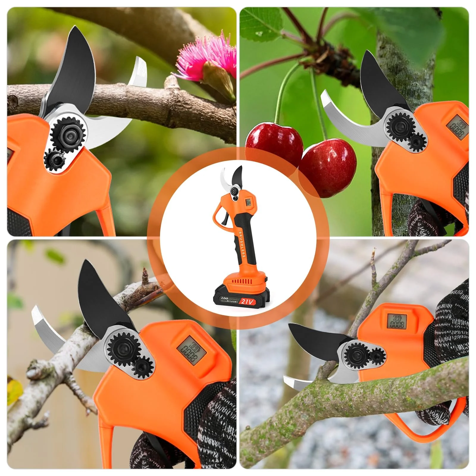 Акумуляторний гілкоріз з LCD-дисплеєм, акумуляторний електричний секатор з 2 x 2000 mAh батареями та SK5 лезами до 40 мм, портативні професійні електричні садові ножиці для обрізки дерев, фото №9