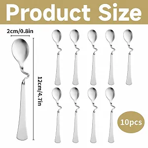 Ложка для латте макиато, Ложка для меда, Набор из 10 ложек из нержавеющей стали с завитком, Ложка для джема для подвешивания, Идеально подходит для кофе, десертов и подарков, 12 x 2 cm synthetic.ua - Фото 1