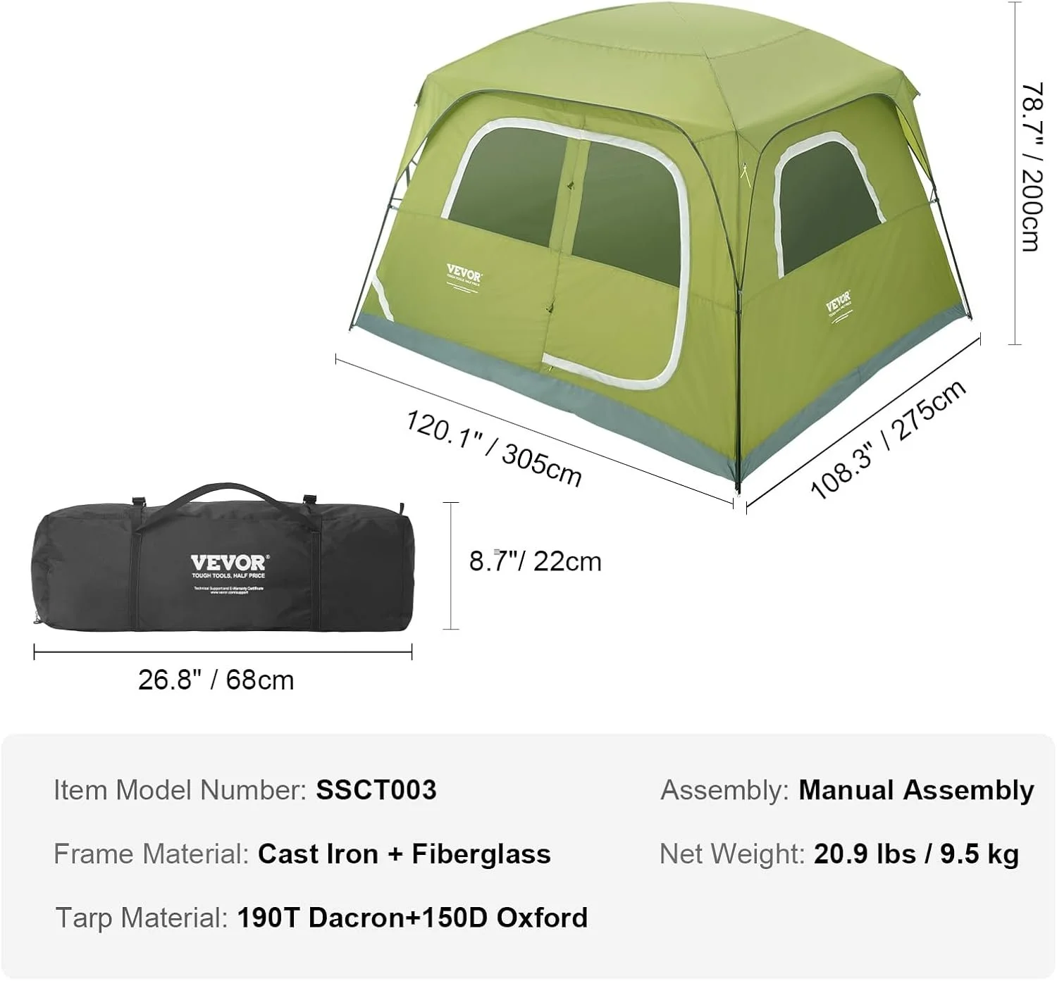 Кемпинговая палатка VEVOR SSS-6 / Green, фото №7
