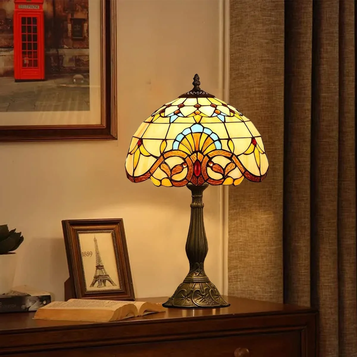 Настільна лампа Tiffany Style Large Baroque Вітражне скло Смола Vintage Victorian 19", фото №5