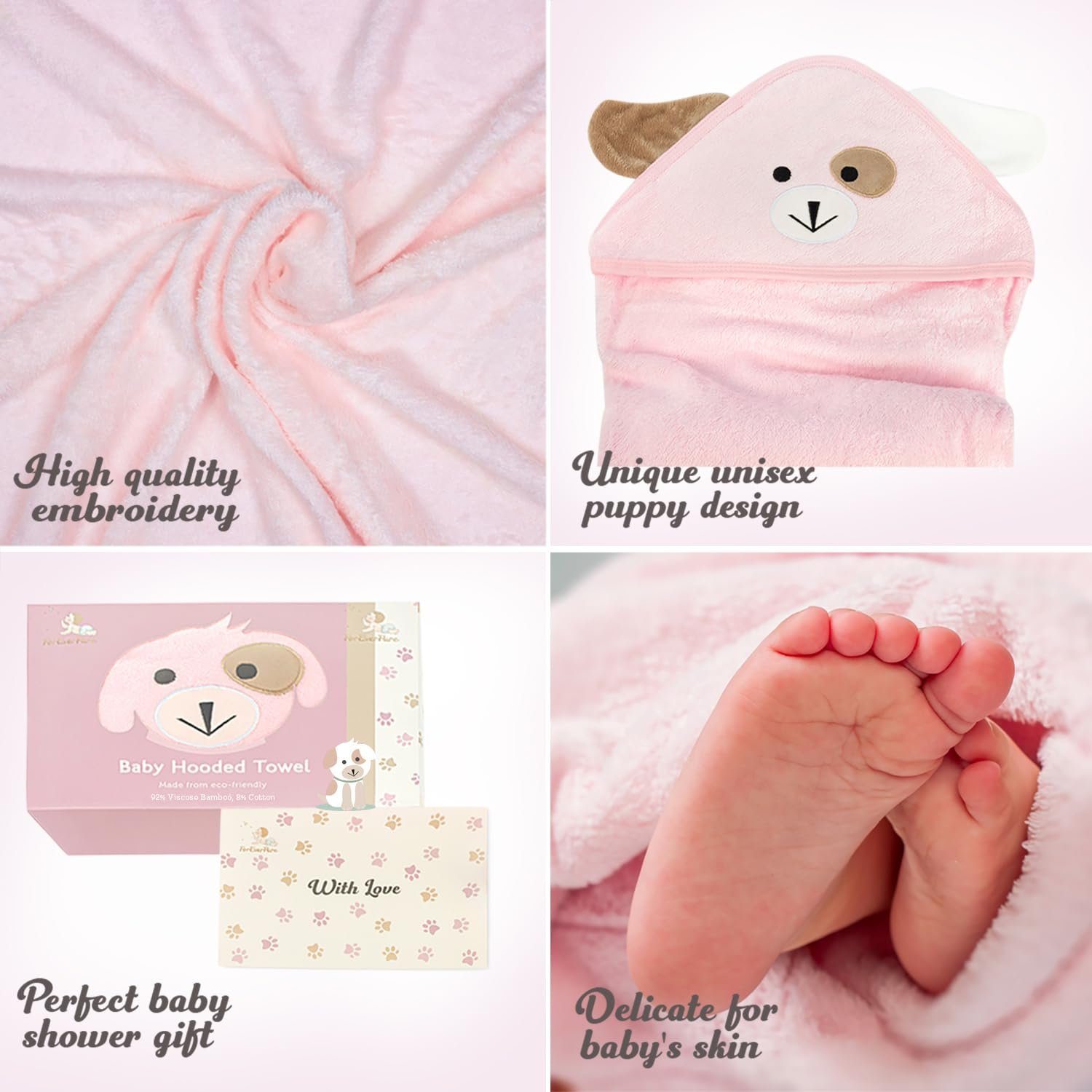 Рушник с капюшоном Premium Baby, 100% органический бамбук, 89 x 89 см, розовый, фото №7