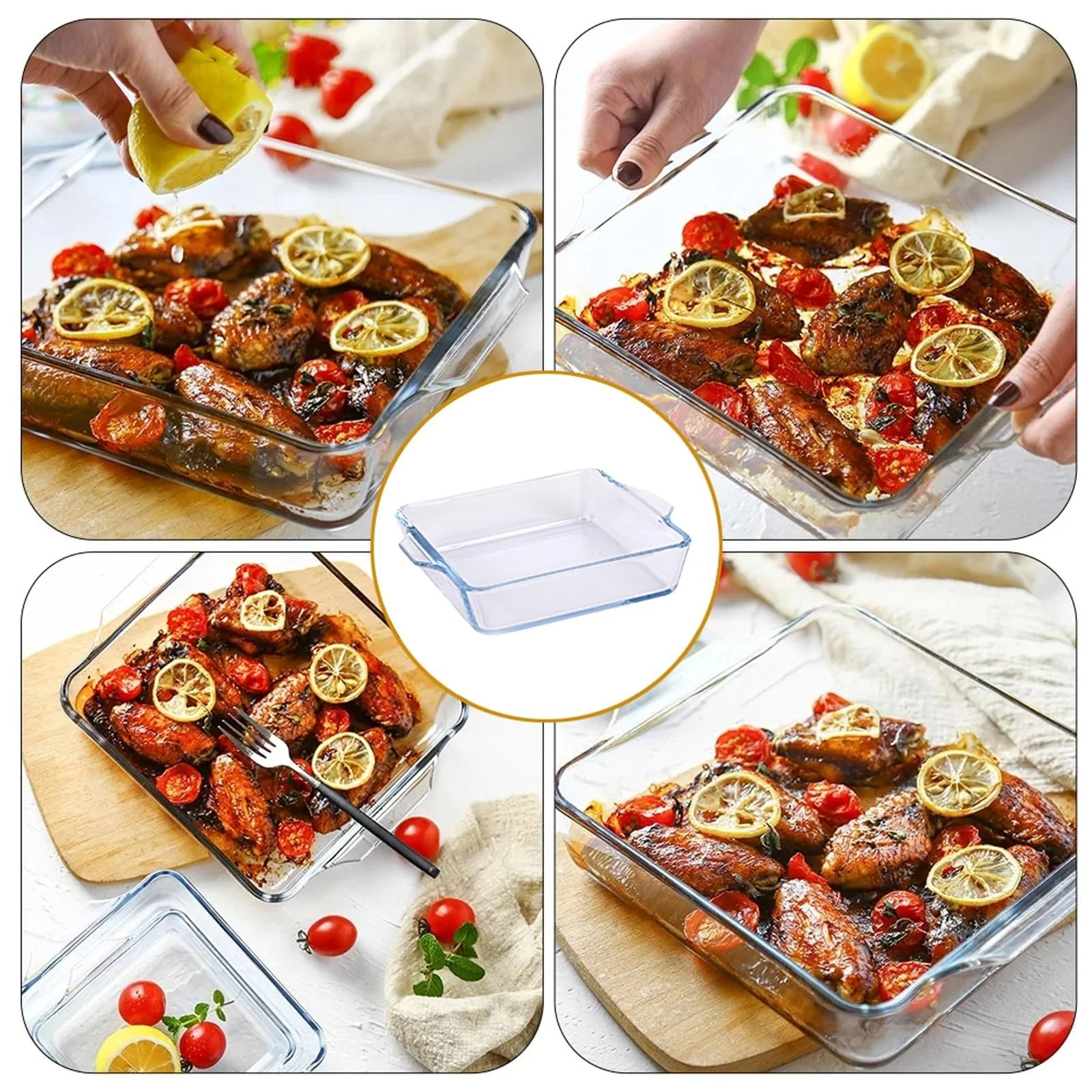 Форма для запекания MINZHI 0.8 л 19.5 x 16.5 x 4.6 см боросиликатное стекло прозрачная для микроволновой печи и духовки, фото №3