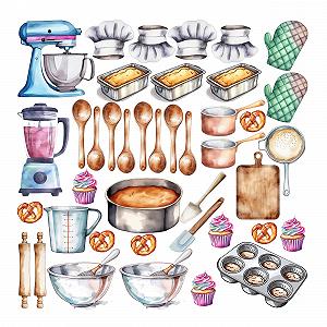 Наклейка на стіну GRAZDesign Baking Set with Cake 57 x 57 см synthetic.ua - Фото 1