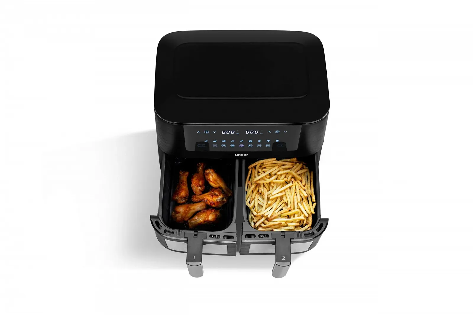 Мультипечь Linsar Dual Zone 8 л 2 корзины Смотровое окно Сенсорный экран 9 программ Dual Cook Sync Ready Technology 2570-3040 Вт Черная, фото №4 Мультипечь Linsar Dual Zone 8 л 2 корзины Смотровое окно Сенсорный экран 9 программ Dual Cook Sync Ready Technology 2570-3040 Вт Черная, фото №4