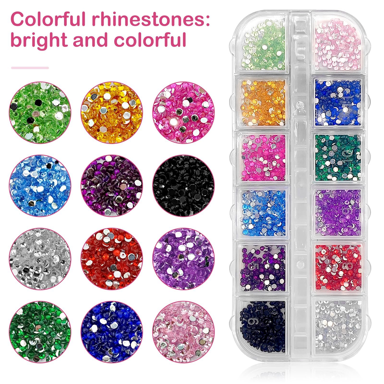 Стразы для ногтей 6800 штук, блестящие камни для ногтей, хрустальные камни для ногтей с пинцетом и карандашом для одежды DIY, фото №3