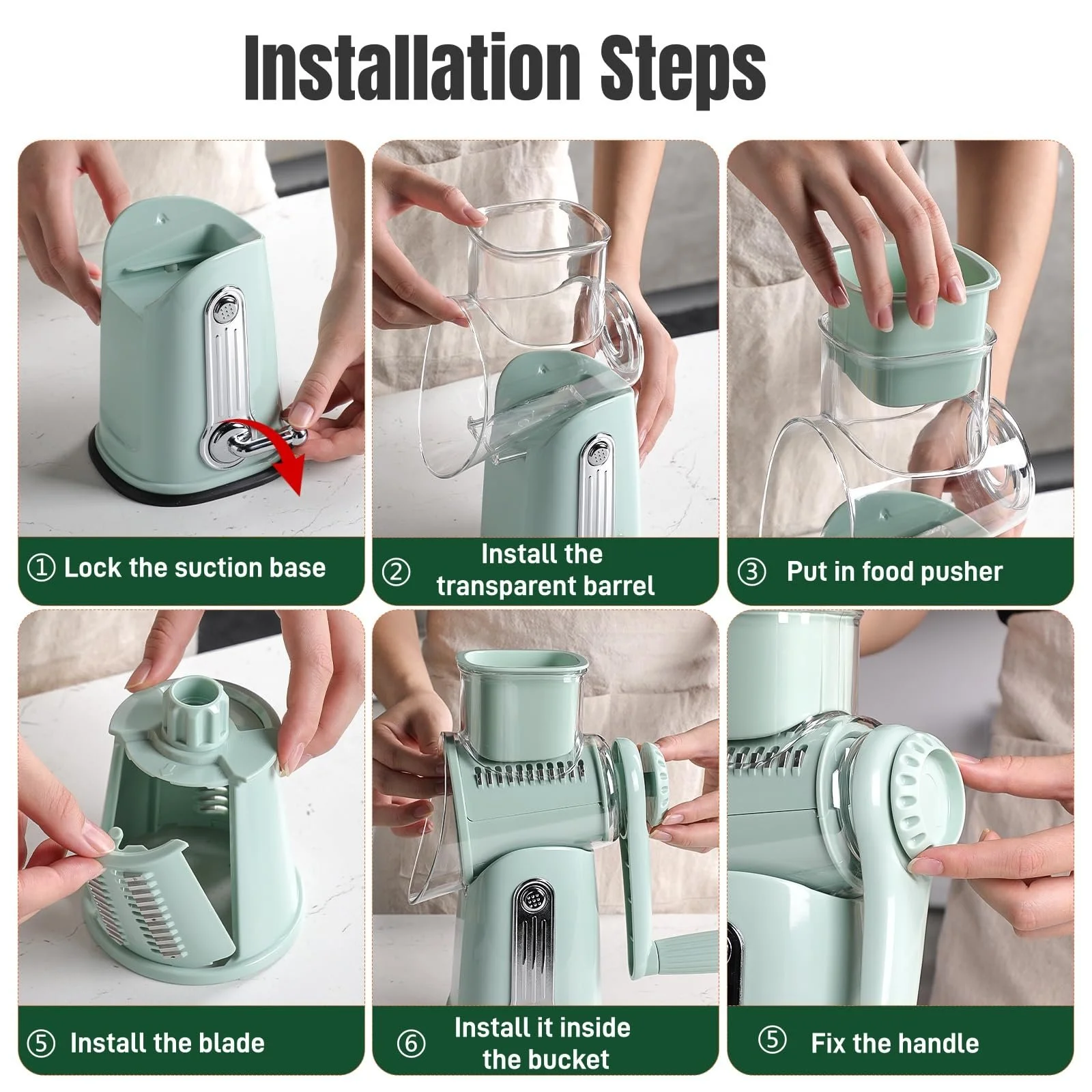 Ручна овочерізка-терка з ручкою з 5 змінними лезами з нержавіючої сталі, фото №5