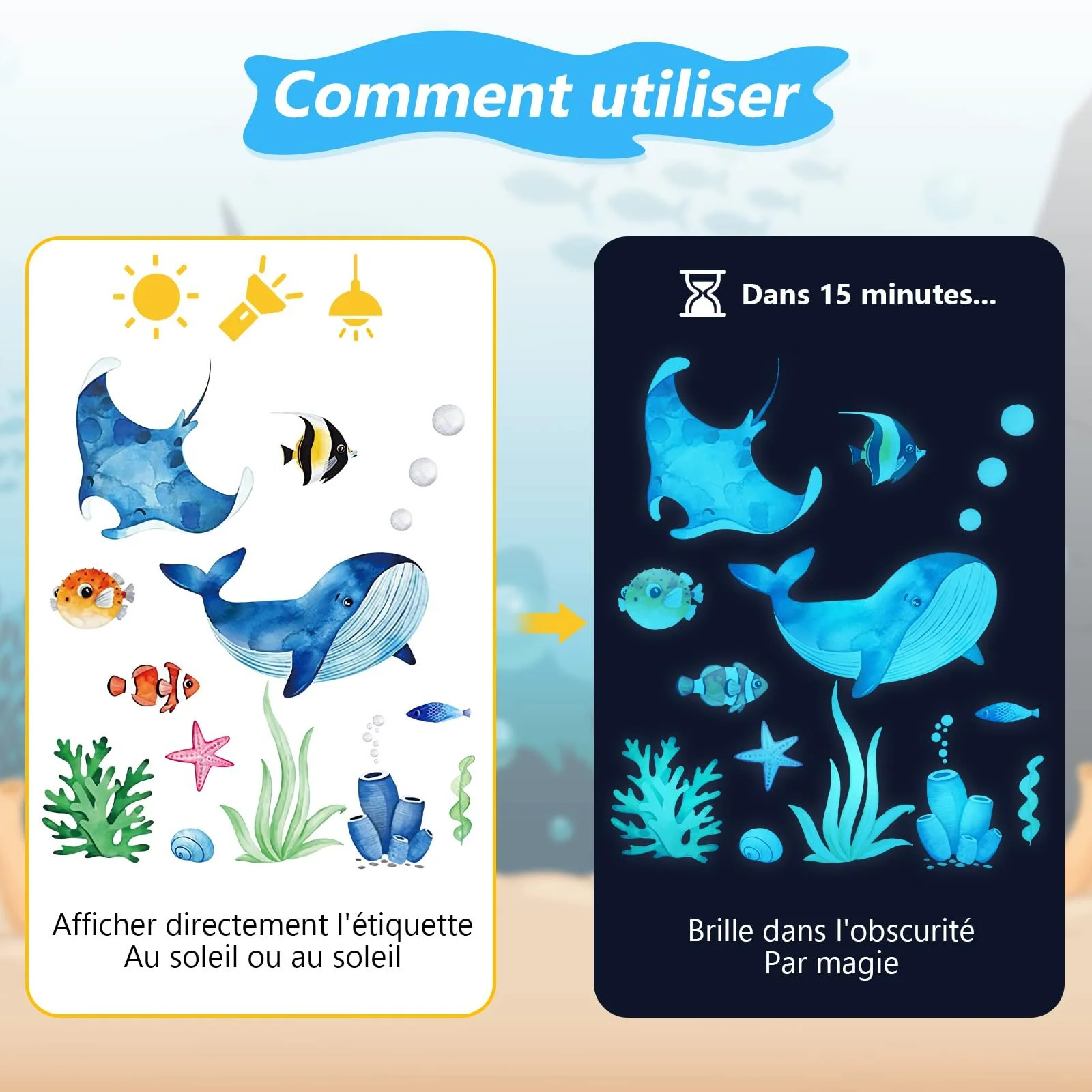 Наклейка на стіну Світні зірки Морські тварини Світна флуоресцентна Морський світ, фото №4 Наклейка на стіну Світні зірки Морські тварини Світна флуоресцентна Морський світ, фото №4