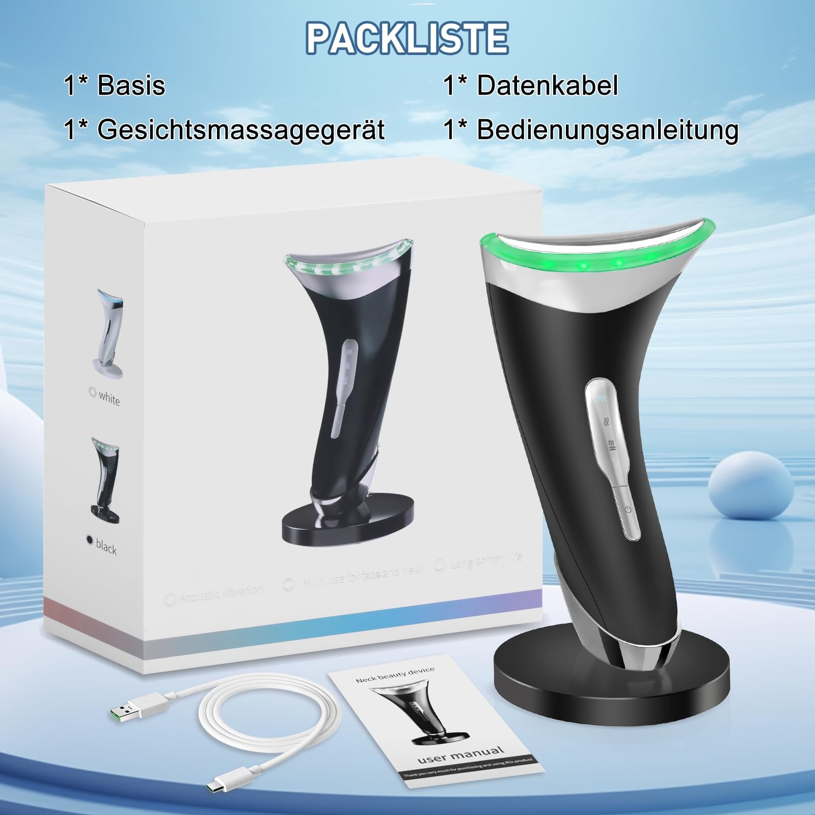 Масажер для обличчя Anti-Ageing 45°C, EMS, 3 режими, для підтяжки шкіри, проти зморшок та другого підборіддя - Чорний, фото №9