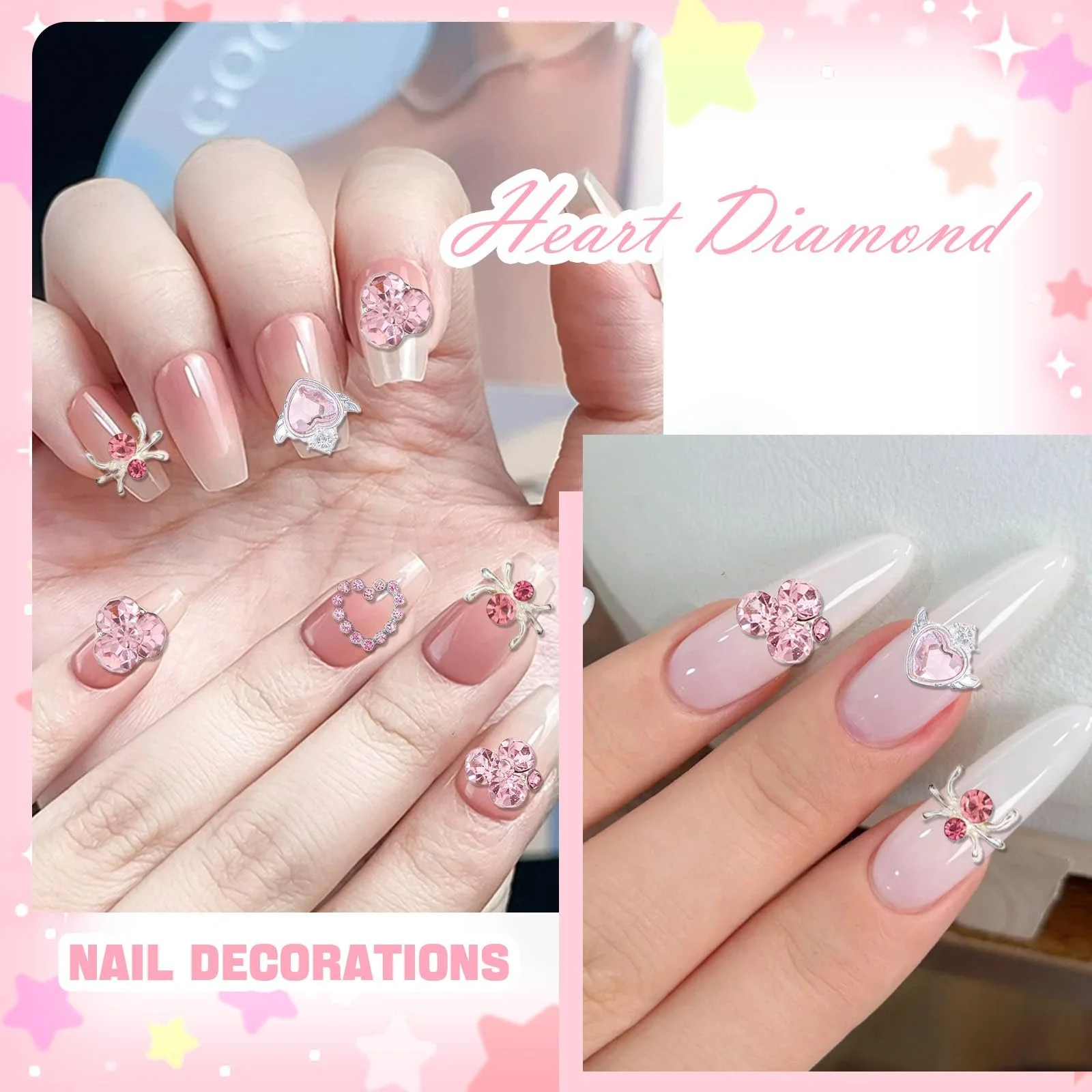 Украшения для ногтей Y2k, набор 32 шт., сплав, 3D сердце, звезда, змея с хрусталем, камень-вишня, аксессуары для украшения ногтей, фото №6