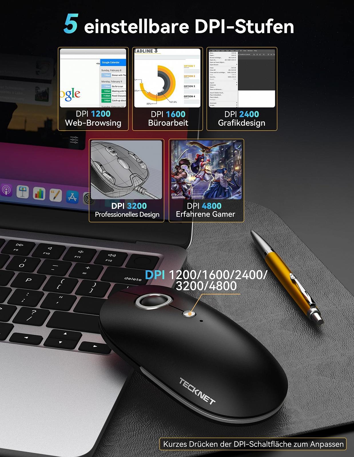 Миша бездротова TECKNET 2.4G 4800 DPI з 5 рівнями DPI, фото №3