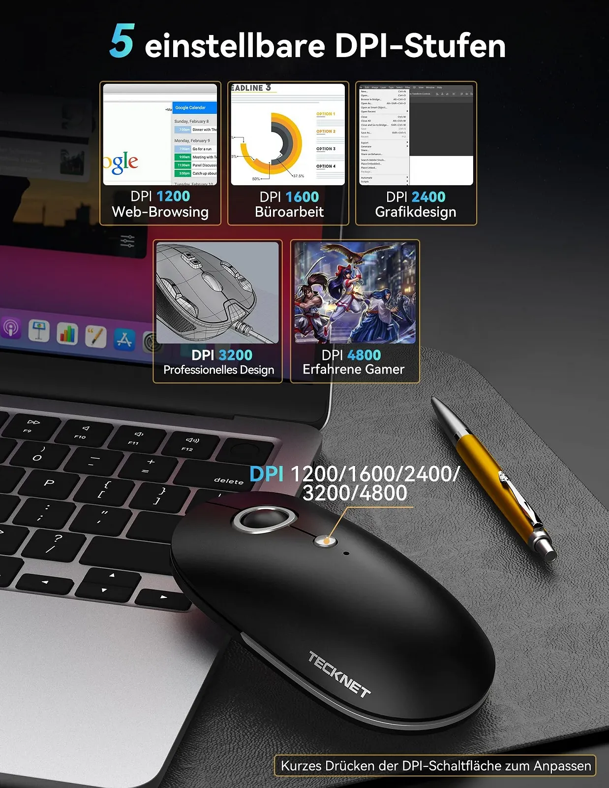 Миша бездротова TECKNET 2.4G 4800 DPI з 5 рівнями DPI, фото №3