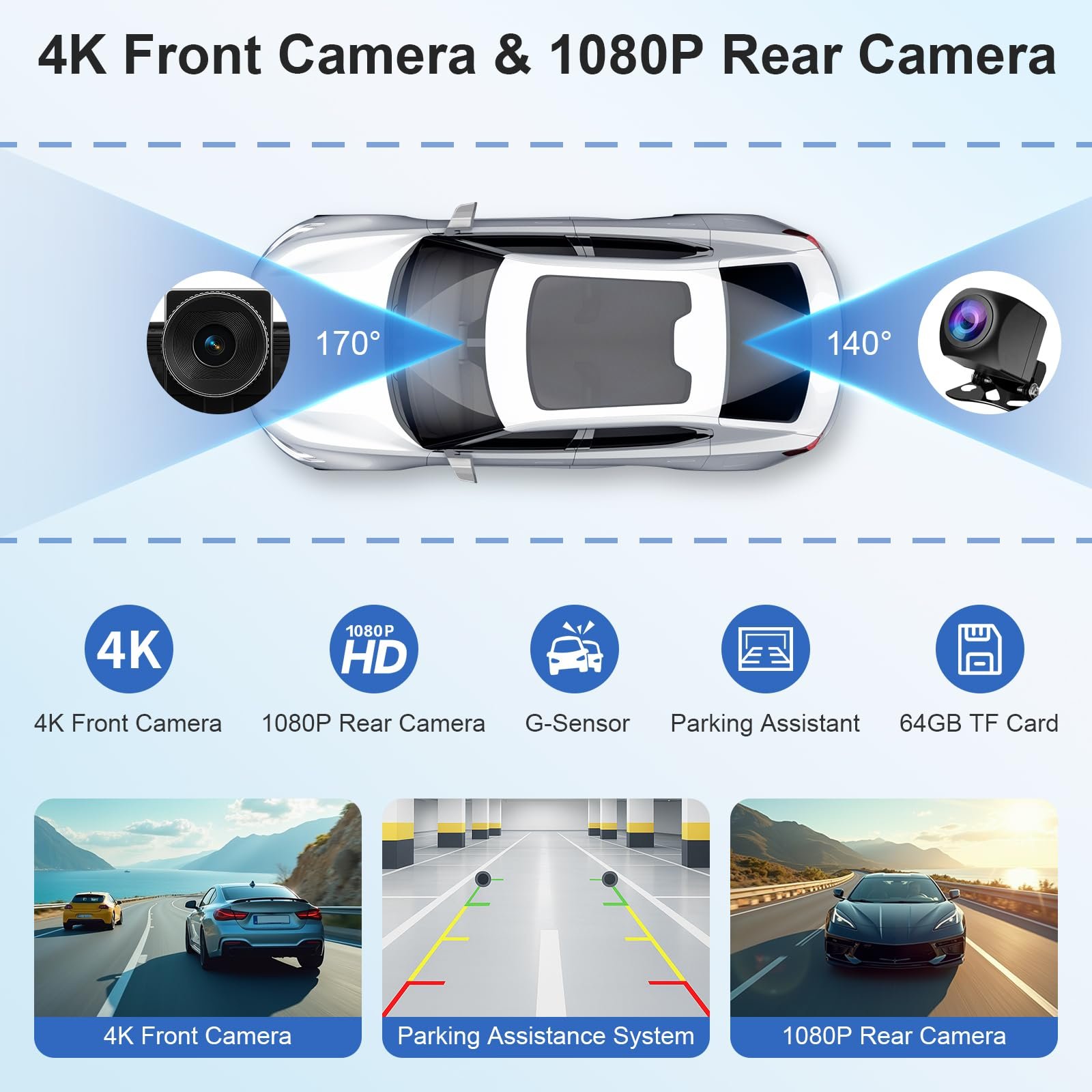 Дисплей Carplay 10,26 дюйма с беспроводным Android Car Play, 4K Dash Cam, камера заднего вида 1080P, сенсорный IPS-экран, Bluetooth, Mirror Link, разделенный экран, FM-радио/AUX, 64G TF, фото №4