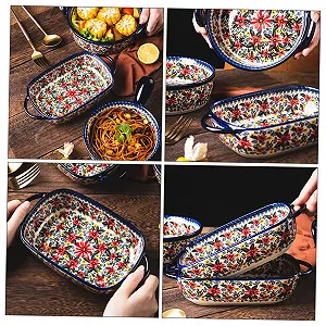 Форма для запікання керамічна прямокутна з квітковим візерунком та ергономічними ручками synthetic.ua - Фото 1