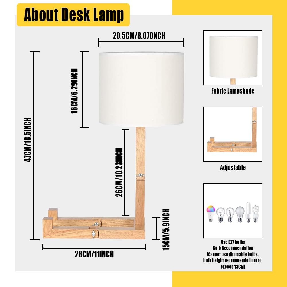 Настільна лампа дерев'яна E27 ретро дизайн Robot Joint білий плафон, фото №7
