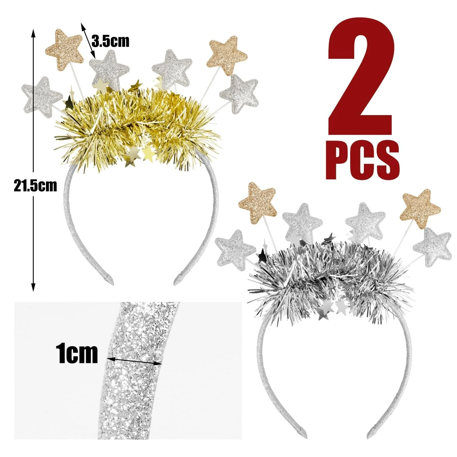 Обруч Рождественские звезды с блестками, 2 шт., фото №2