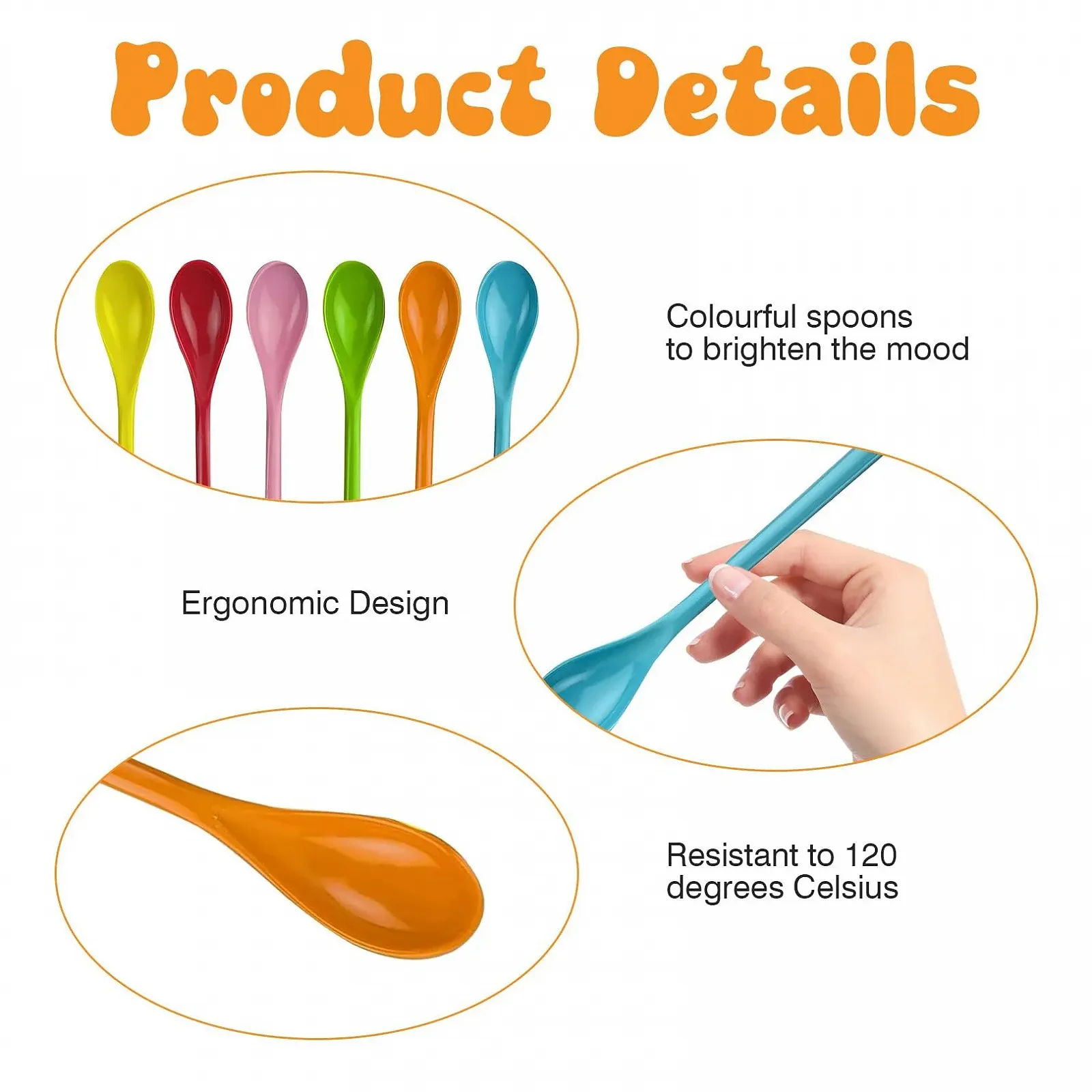 Ложки Пластикові Довгі Набір 6 штук 19 см Різнокольорові, фото №3