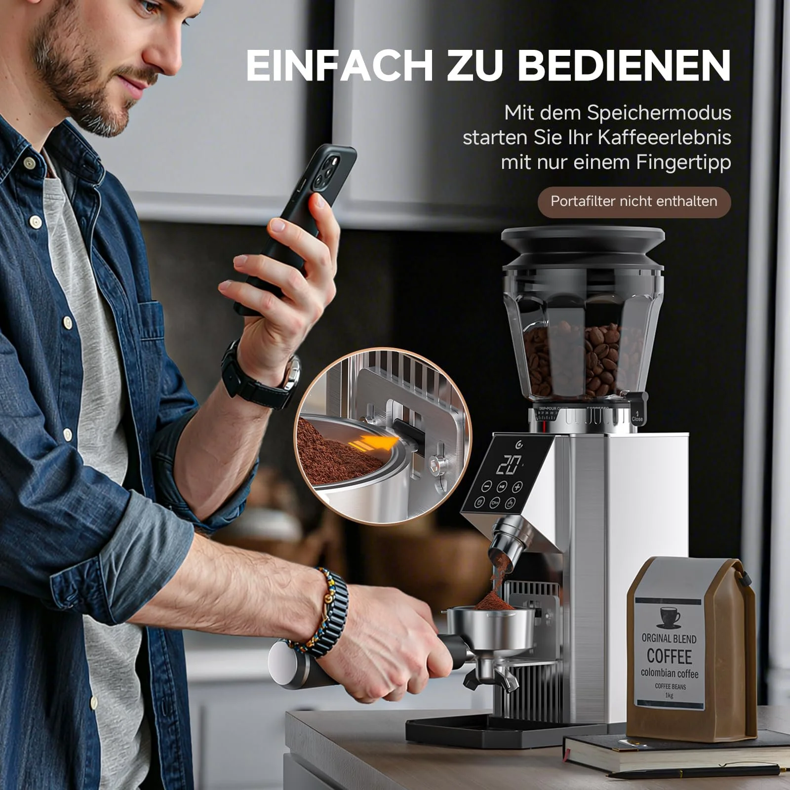 Электрическая кофемолка AMZCHEF с регулировкой 45 уровней помола, фото №7