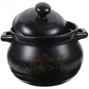Керамическая кастрюля 2 л термостойкая кислотостойкая с крышкой черная - Фото 1