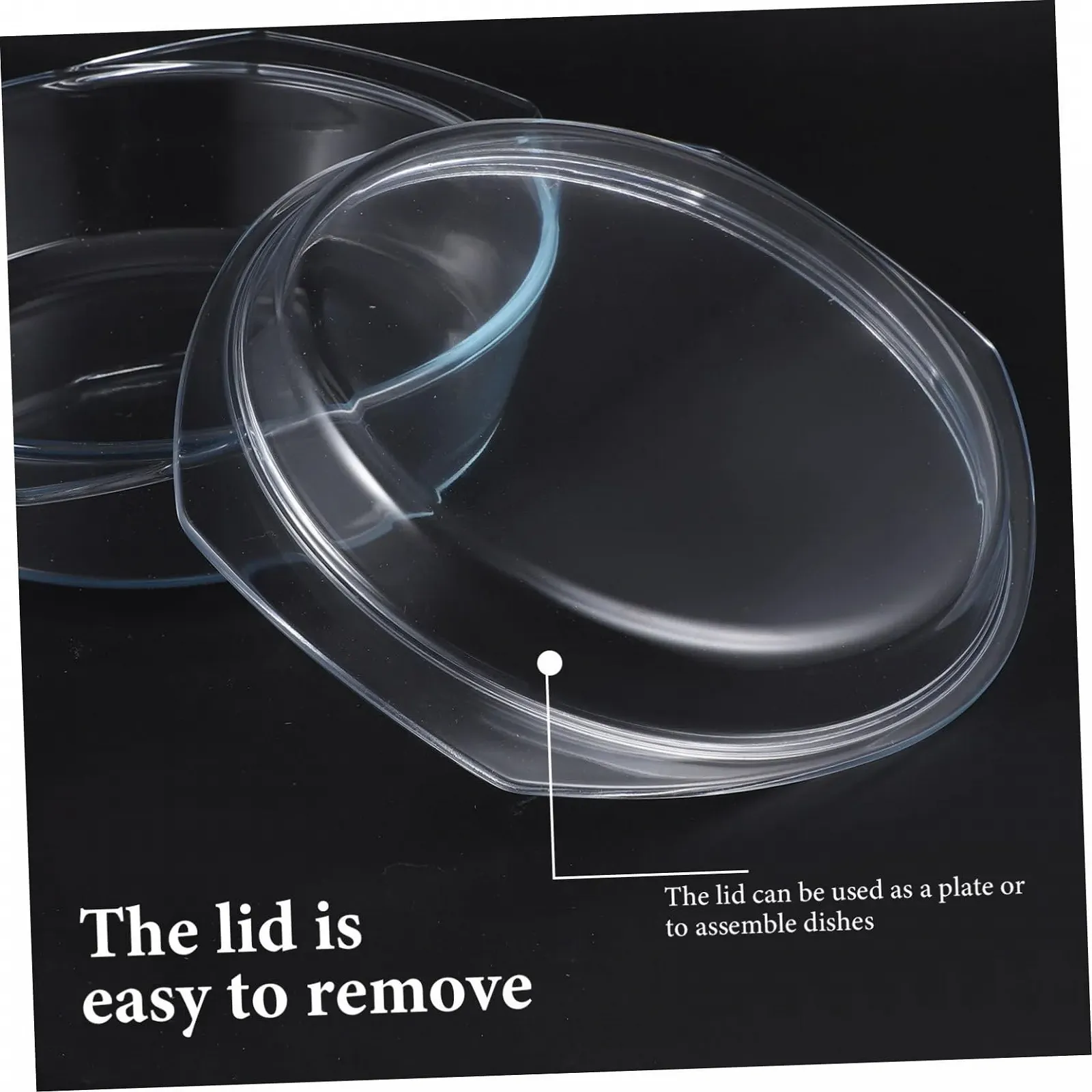 Стеклянная форма для запекания TOYANDONA с крышкой для микроволновой печи термостойкая круглая прозрачная, фото №4