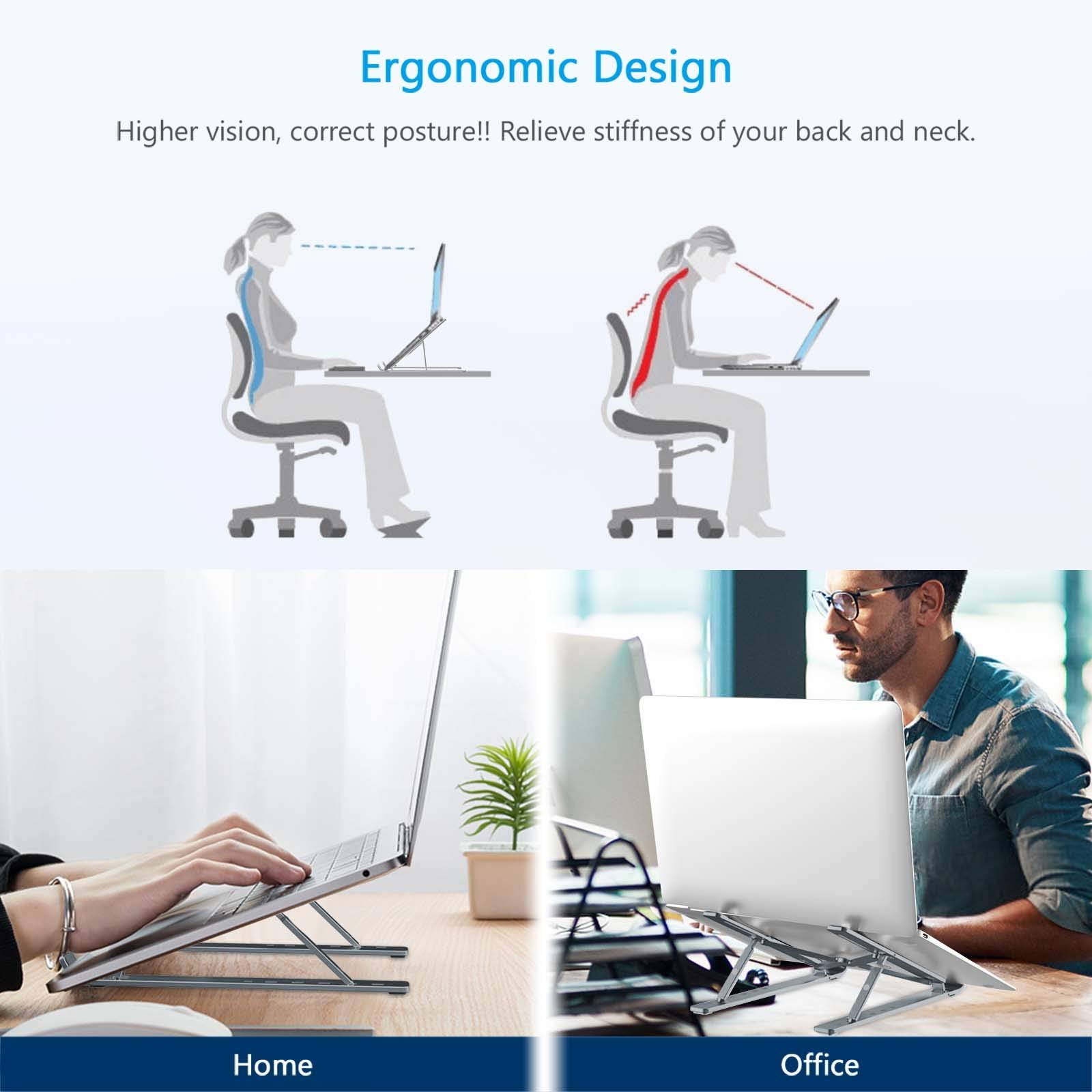 Підставка для ноутбука BoYata, 6 рівнів регулювання висоти, портативна, складана алюмінієва, сумісна з MacBook Air, Dell XPS, більшістю ноутбуків 10-15,6 дюймів, фото №3 Підставка для ноутбука BoYata, 6 рівнів регулювання висоти, портативна, складана алюмінієва, сумісна з MacBook Air, Dell XPS, більшістю ноутбуків 10-15,6 дюймів, фото №3