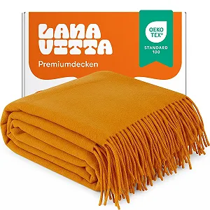 Плед Lanavitta Leon Шерстяной - Покрывало - 100% шерсть из Австралии, Теплый плед на диван - Желтый - 140 x 200 см - Фото 1