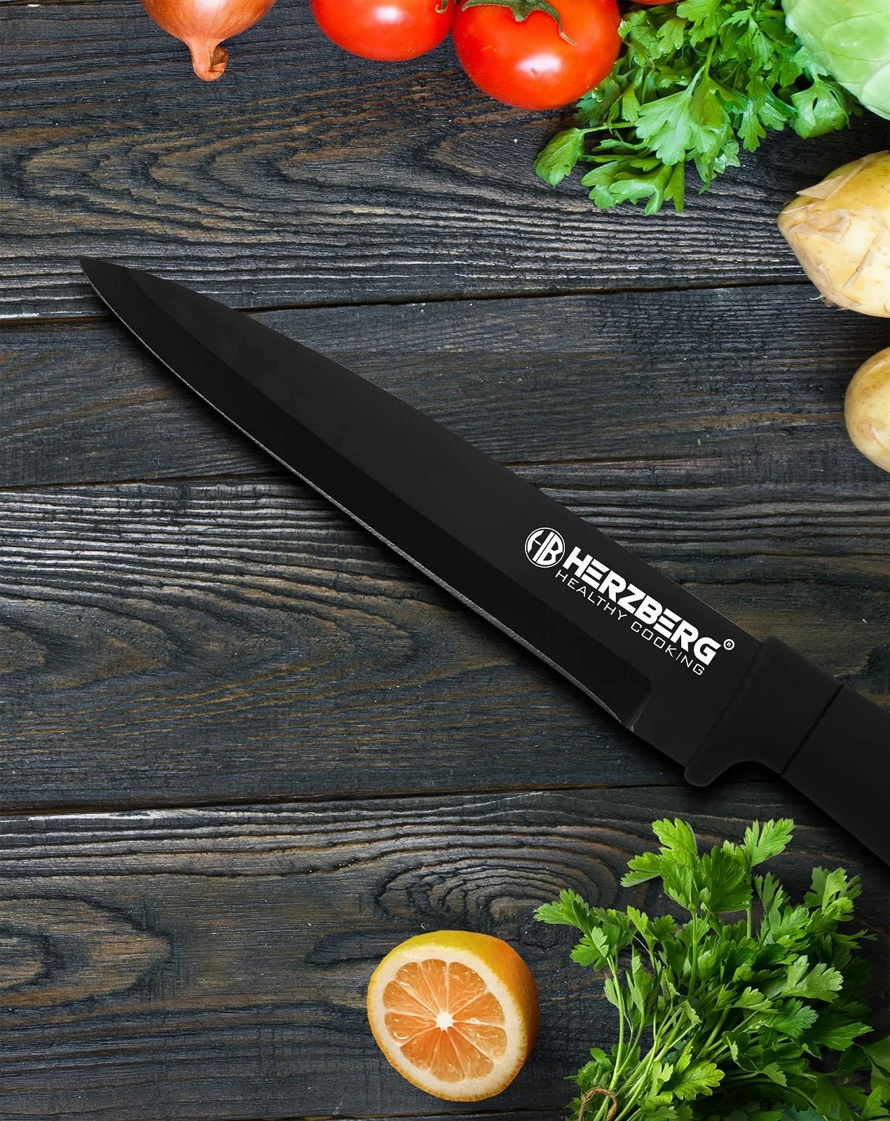 Набор ножей Кухонный Herzberg Cuisine Professional HGMSN8-BLK, нержавеющая сталь, акриловая подставка, эргономичная ручка, 8 отделений, черный, фото №4