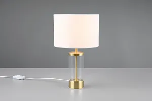 Настільна лампа Reality Leuchten Grazia R51711008 метал матова латунь прозоре скло білий тканинний абажур без 1x E14 synthetic.ua - Фото 1