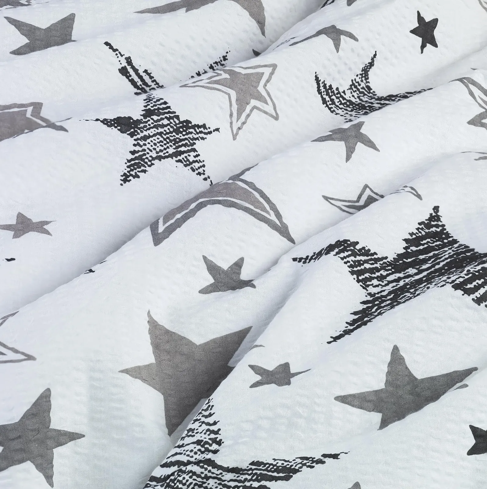 Комплект постільної білизни BaSaTex Luna Stars жатка (Seersucker) 100% бавовна 135 x 200 см Сірий, фото №4