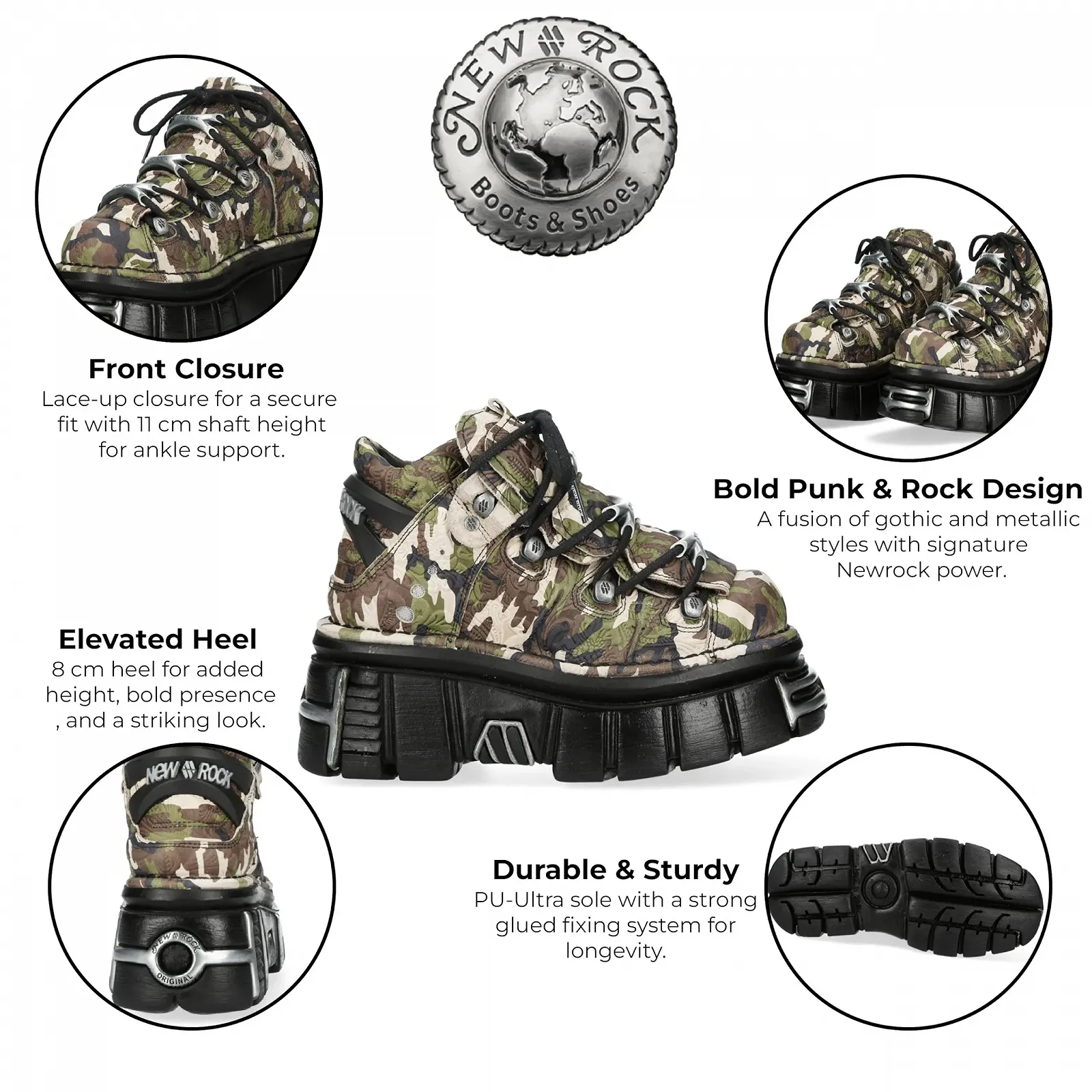 Черевики New Rock Gothic M-106-C169 Камуфляж Шкіра з металевим оздобленням, фото №2 Черевики New Rock Gothic M-106-C169 Камуфляж Шкіра з металевим оздобленням, фото №2
