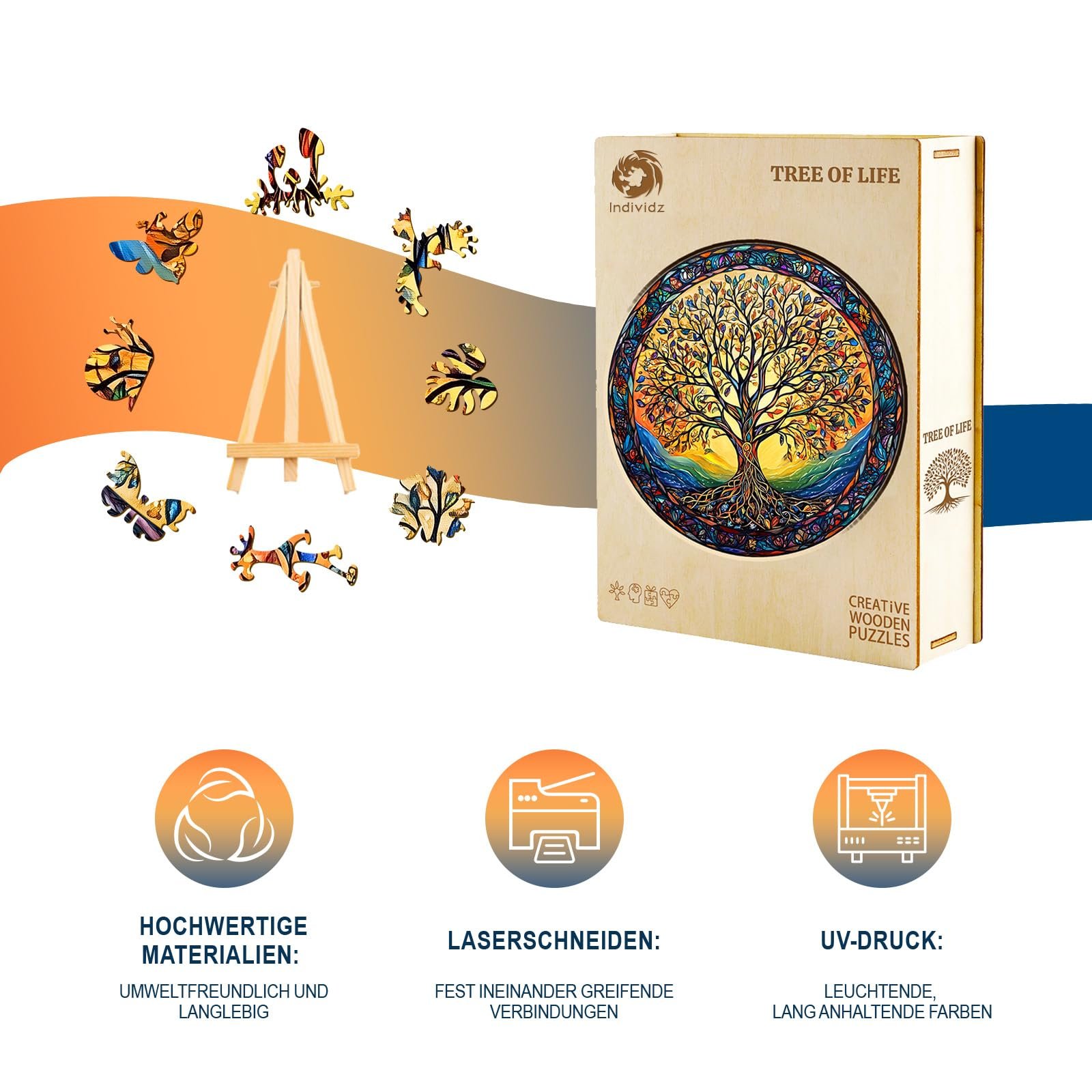 Дерев'яний пазл Ліс на заході сонця У формі тварин 300 деталей 34 х 34 см (L), фото №4