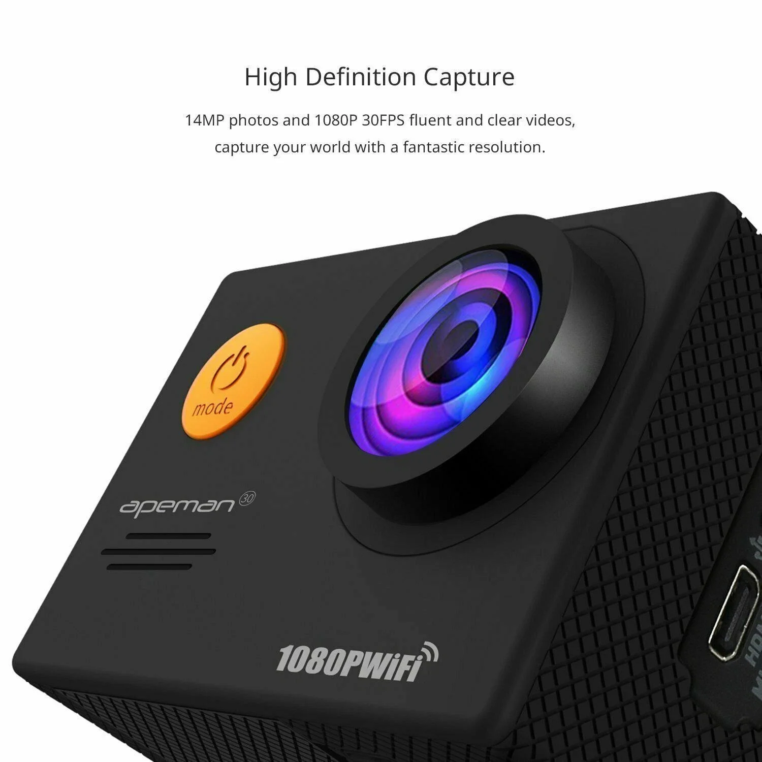 Екшн-камера APEMAN A70  / 170° / 14Мп / Full HD  / 60fps / Wi-Fi / Вологозахищена / Чорна, фото №2 Екшн-камера APEMAN A70  / 170° / 14Мп / Full HD  / 60fps / Wi-Fi / Вологозахищена / Чорна, фото №2