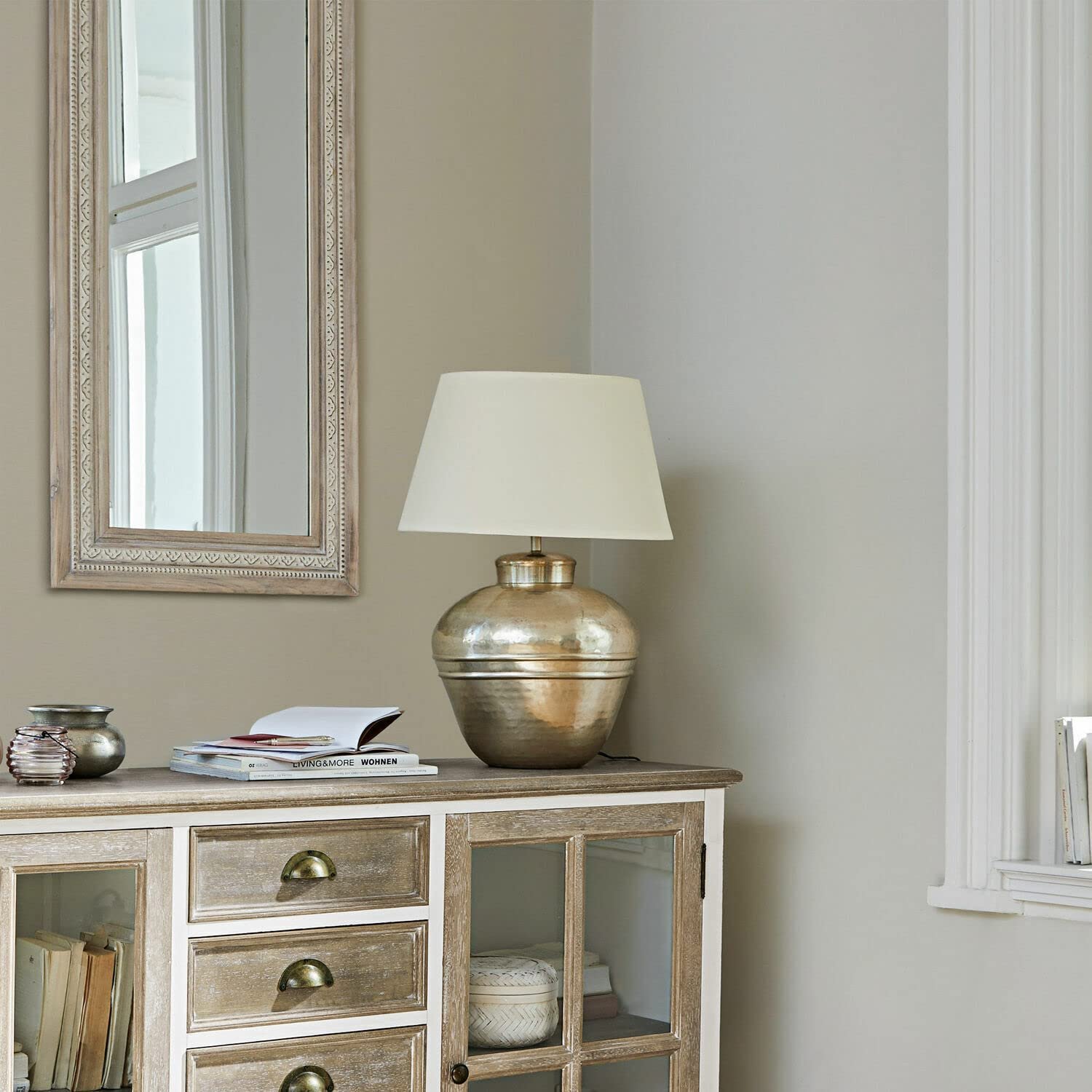 Настільна лампа LOBERON Madison ручної роботи Кремовий/Античне срібло, фото №4