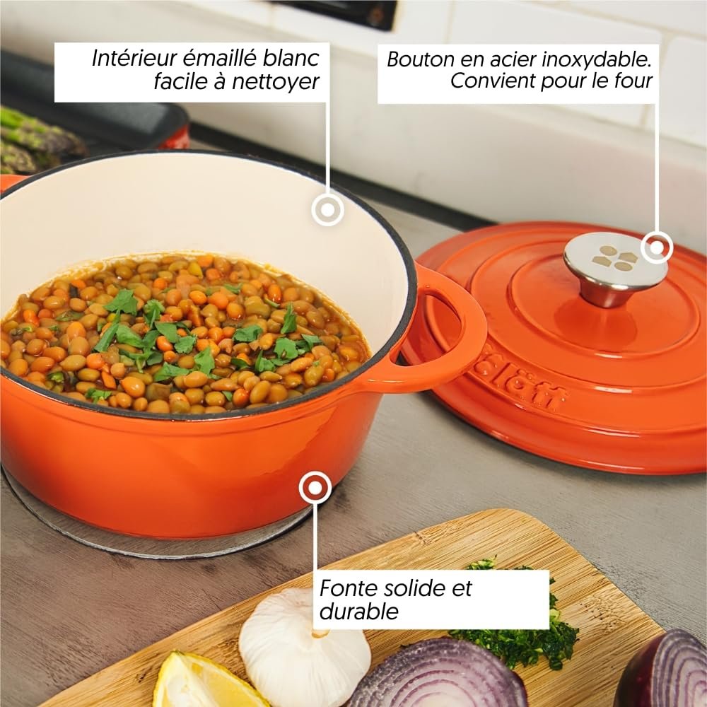 Кокот Чугунный эмалированный круглый 22 x 10.5 см 3.35 л Оранжевый, фото №2