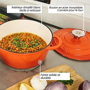 Кокот Чугунный эмалированный круглый 22 x 10.5 см 3.35 л Оранжевый synthetic.ua - Фото 1