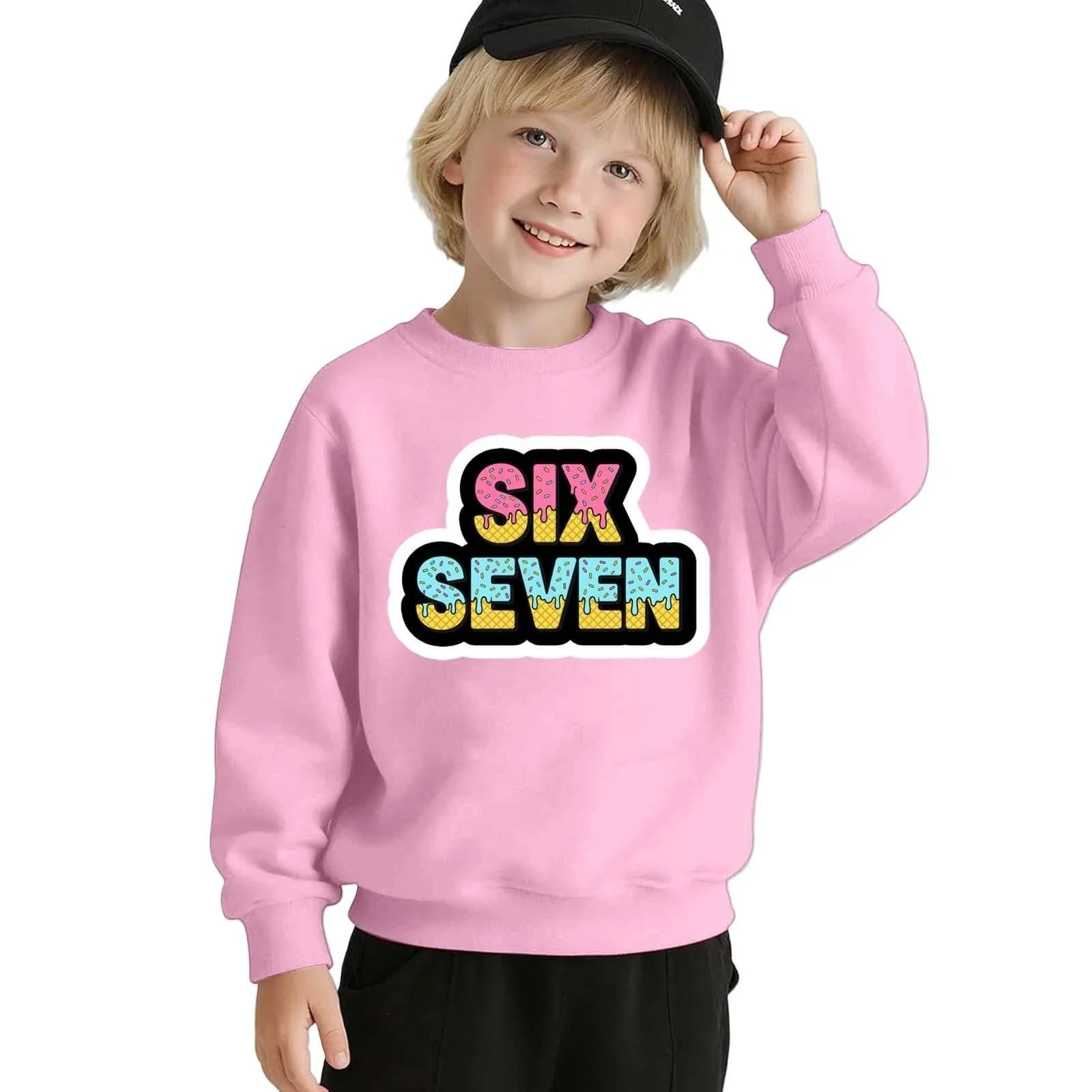 Вільний світшот для дівчинки з принтом, довгими рукавами та круглим вирізом, фото №5