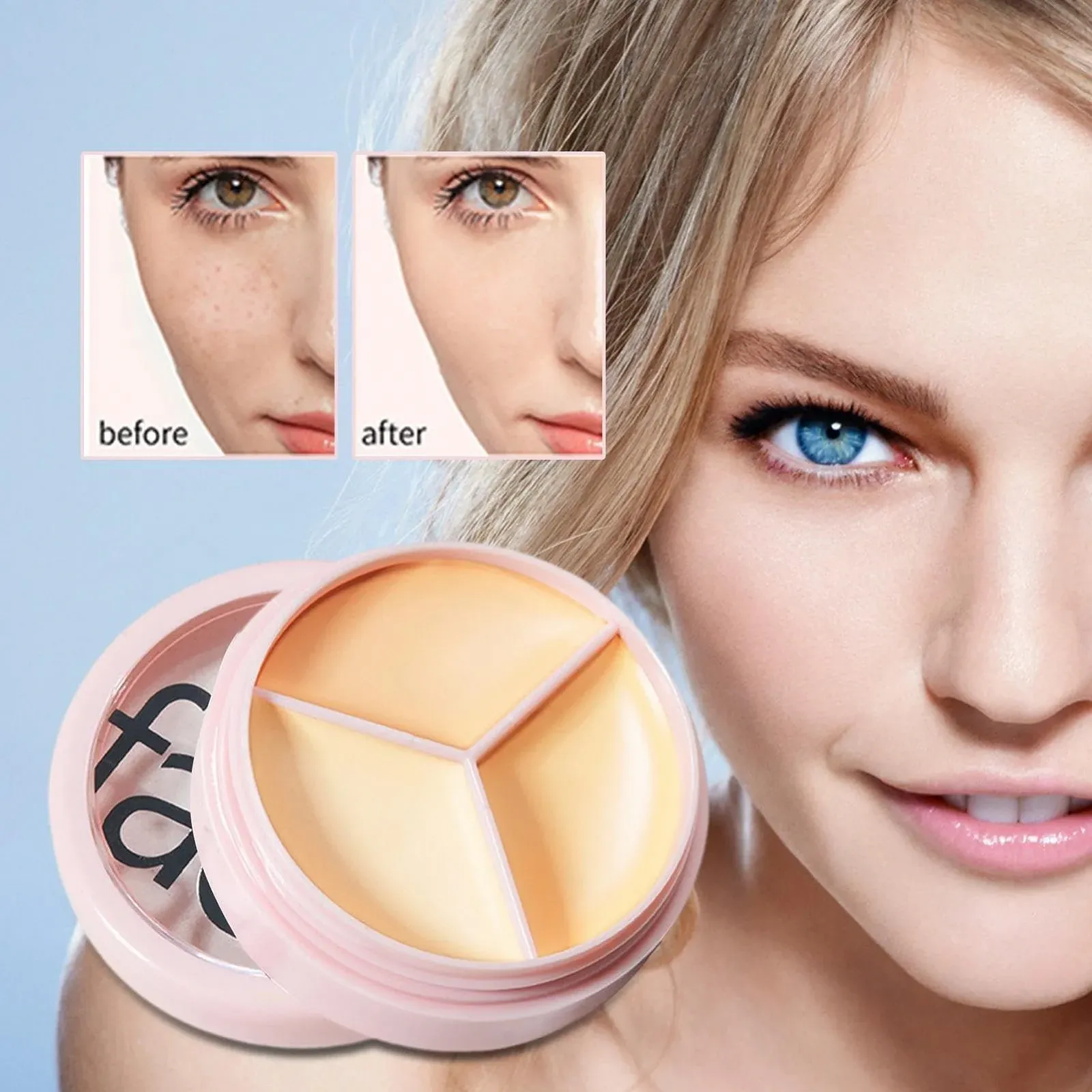 Кремовый консилер палетка трехцветная, трехцветный кремовый консилер с полным покрытием, кремовый консилер от темных кругов, водостойкая палетка консилеров для путешествий, фото №2