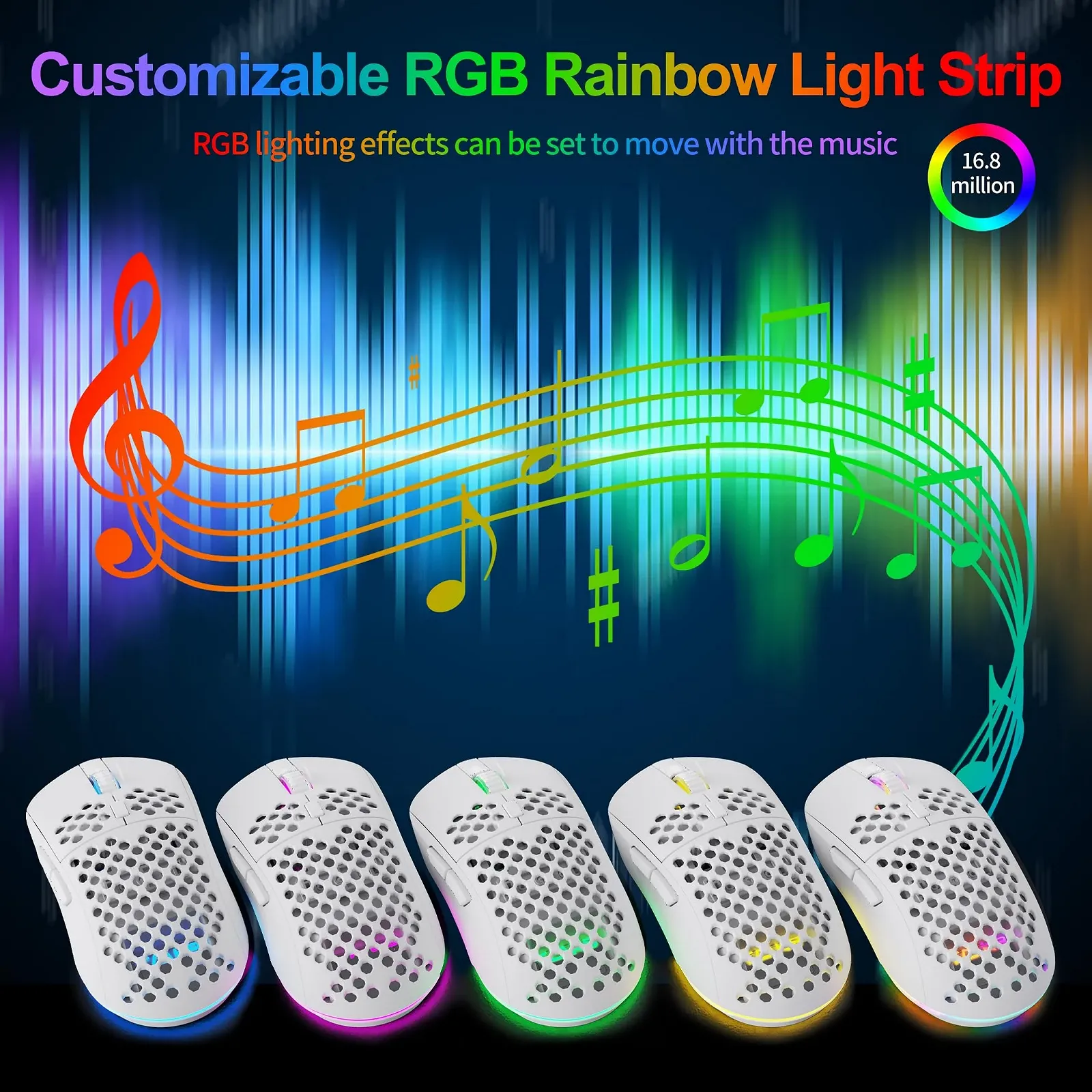 Мышь TMKB M1se Игровая USB 12800 DPI Оптический Сенсор 6 Программируемых Кнопок Сотовая RGB Белый, фото №4