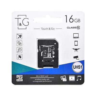 Карта памяти MicroSDHC 16GB UHS-I Class 10 T&G SD-adapter TG-16GBSD10U1-01, фото №1