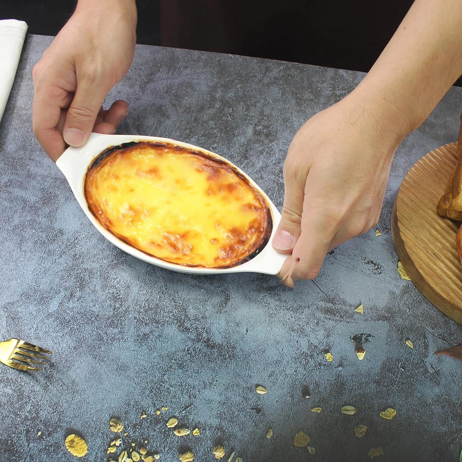 Форма для запекания овальная фарфоровая с ручками и крышкой белая 21 x 11.6 x 3.4 см, фото №7