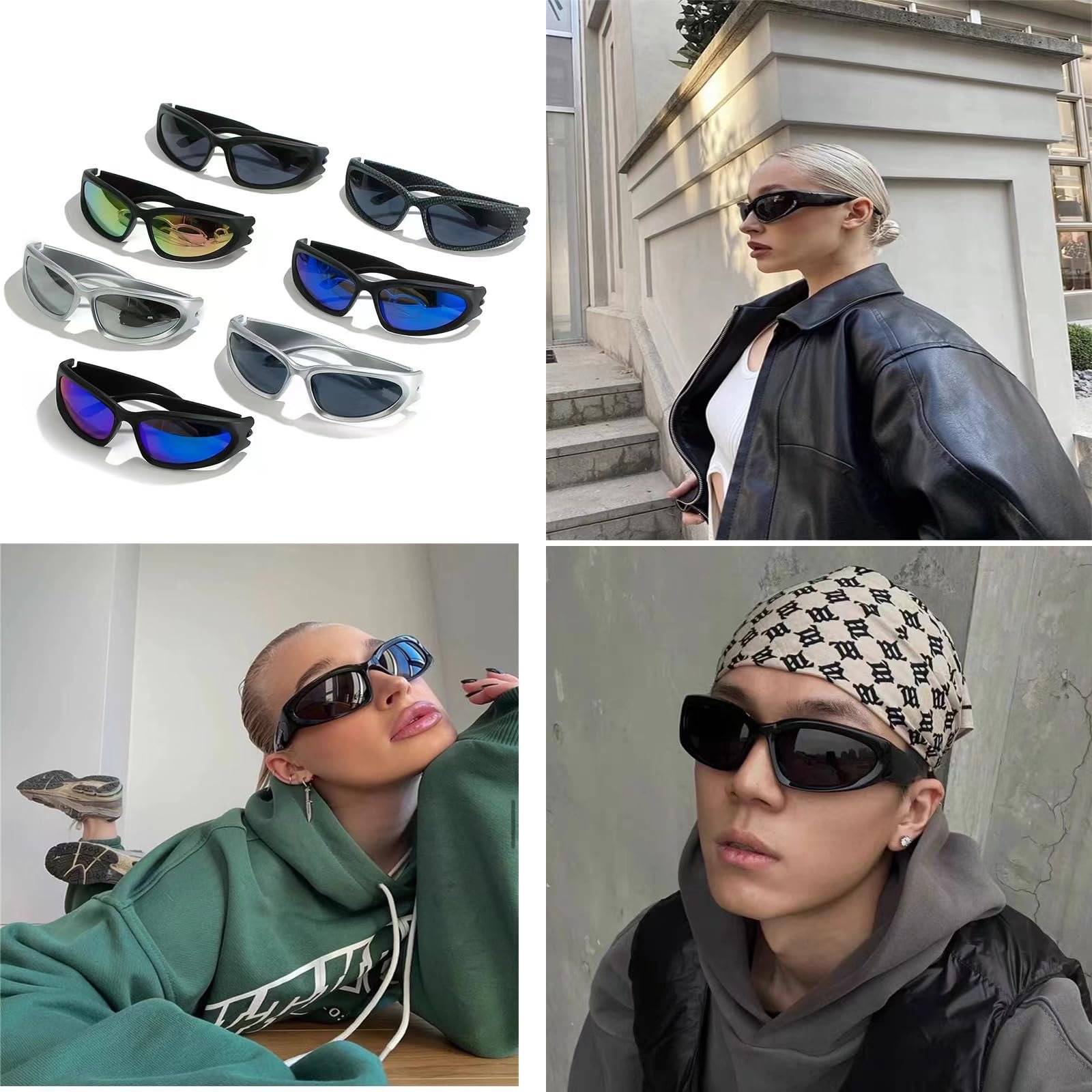 Солнцезащитные очки спортивные YQBFTC Y2K Wraparound с защитой UV400, панк без оправы, стильные поляризованные овальные для мужчин и женщин, для бега, велоспорта, рыбалки, 4 шт., фото №4 Солнцезащитные очки спортивные YQBFTC Y2K Wraparound с защитой UV400, панк без оправы, стильные поляризованные овальные для мужчин и женщин, для бега, велоспорта, рыбалки, 4 шт., фото №4