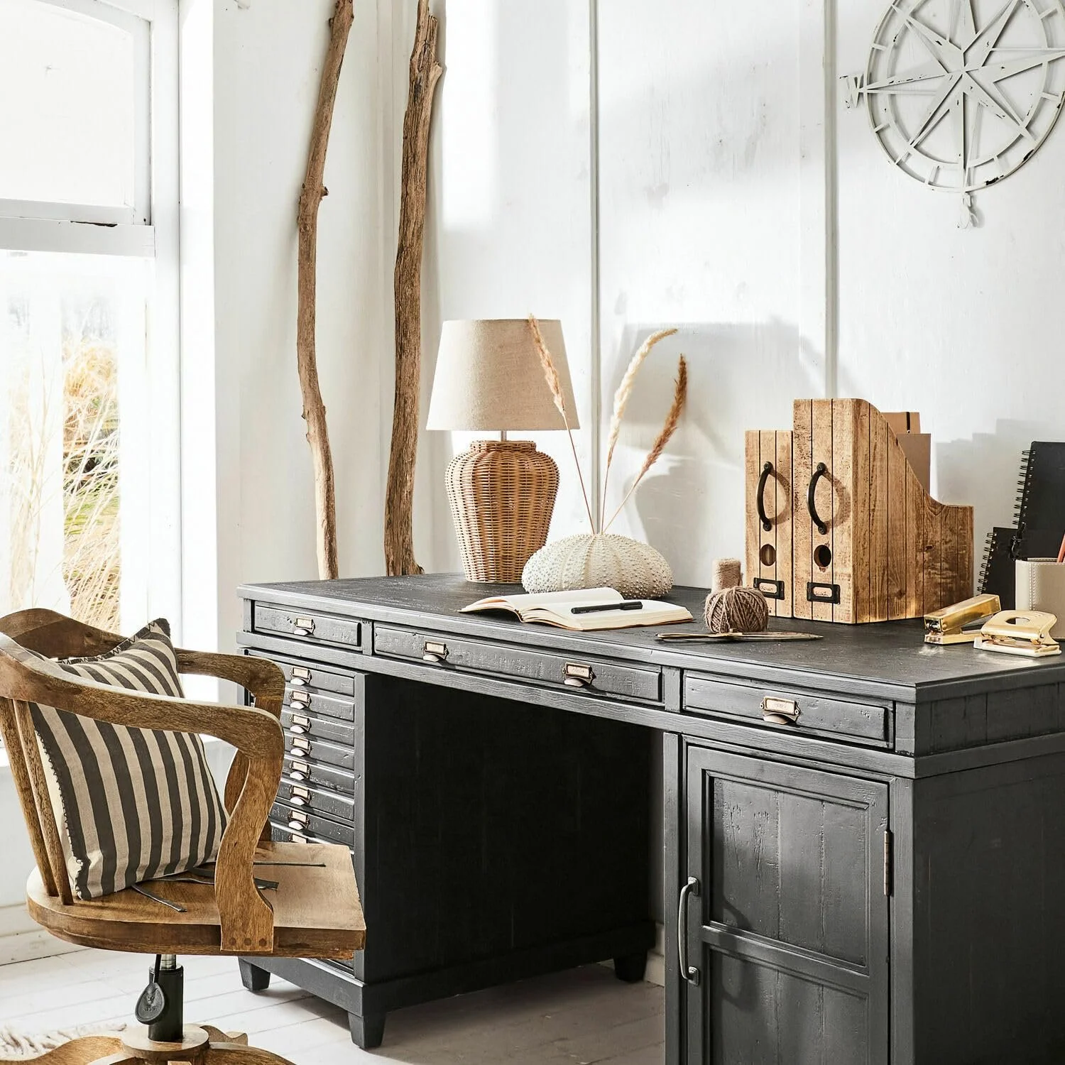 Настільна лампа LOBERON Ernée Iron Rattan Linen Бежевий, фото №5